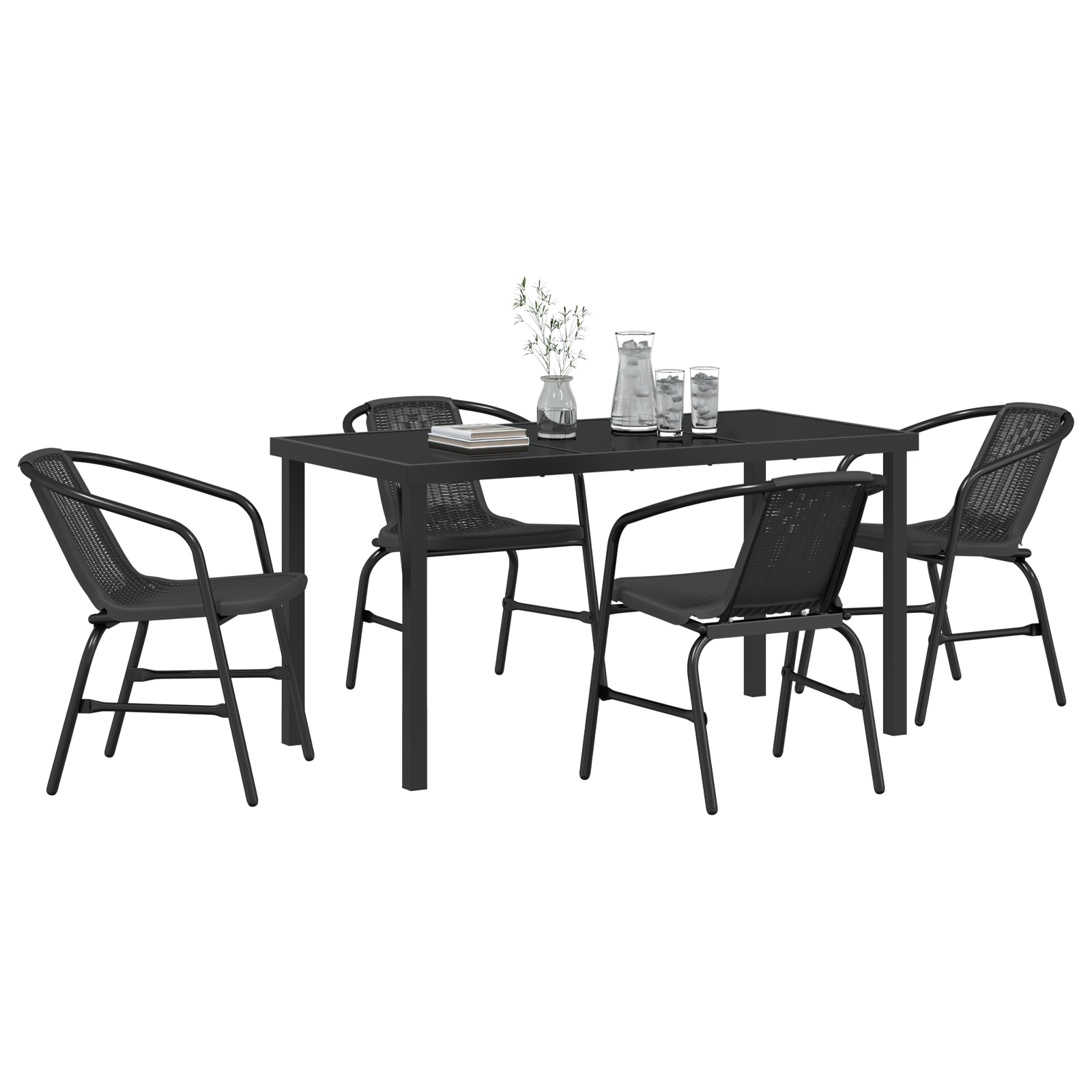 vidaXL 5-delige Tuinset Zwart Poly Rattan