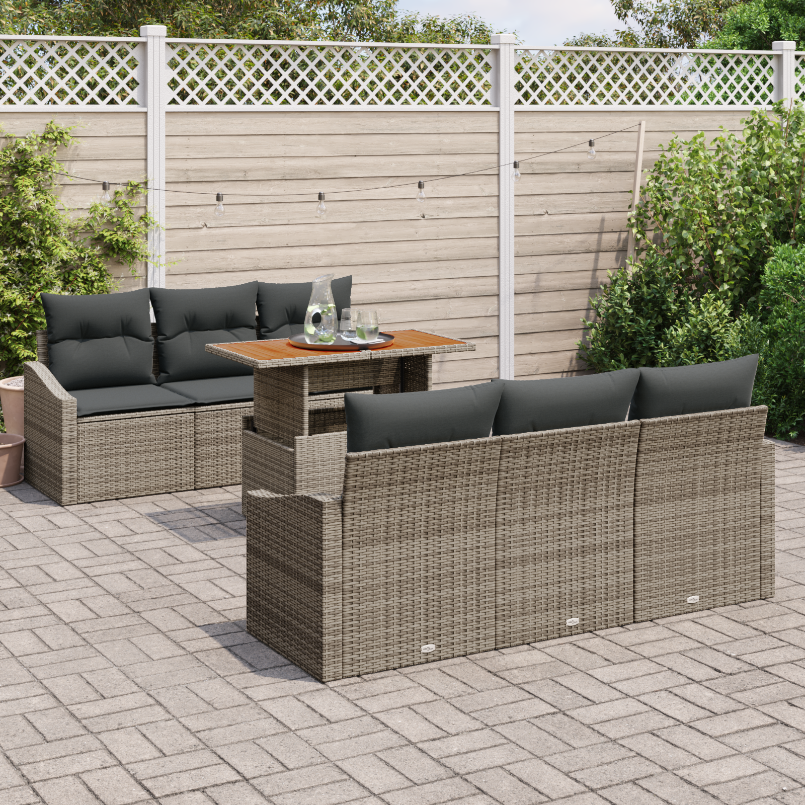 vidaXL 7-delige tuinset met kussens - grijs poly rattan en acacia