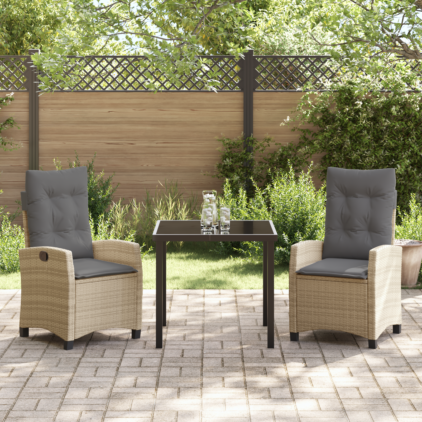 vidaXL 3-Delige Tuin Eetset met Beige Kussens - Poly Rattan