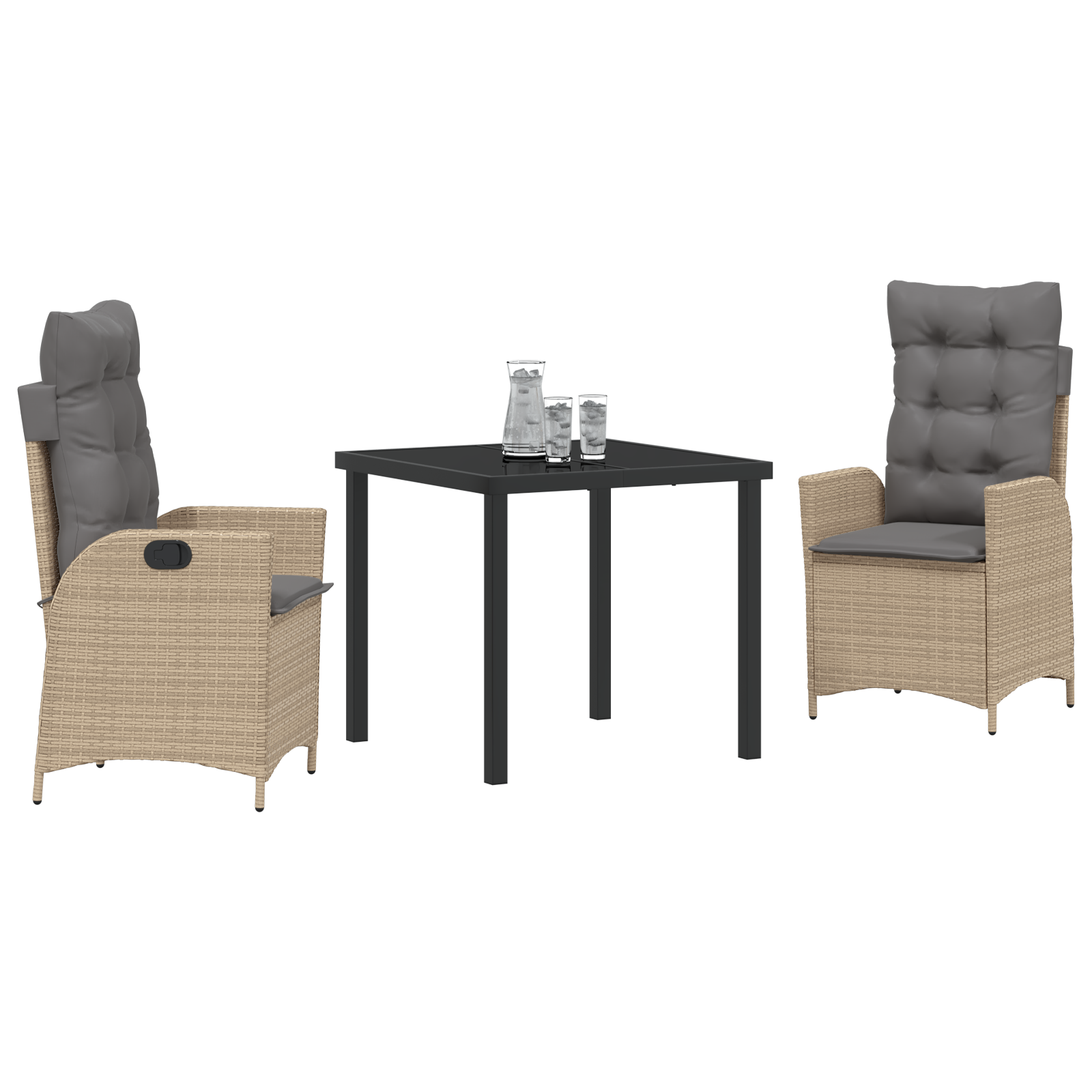vidaXL 3-delige tuinset met kussens in beige poly rattan