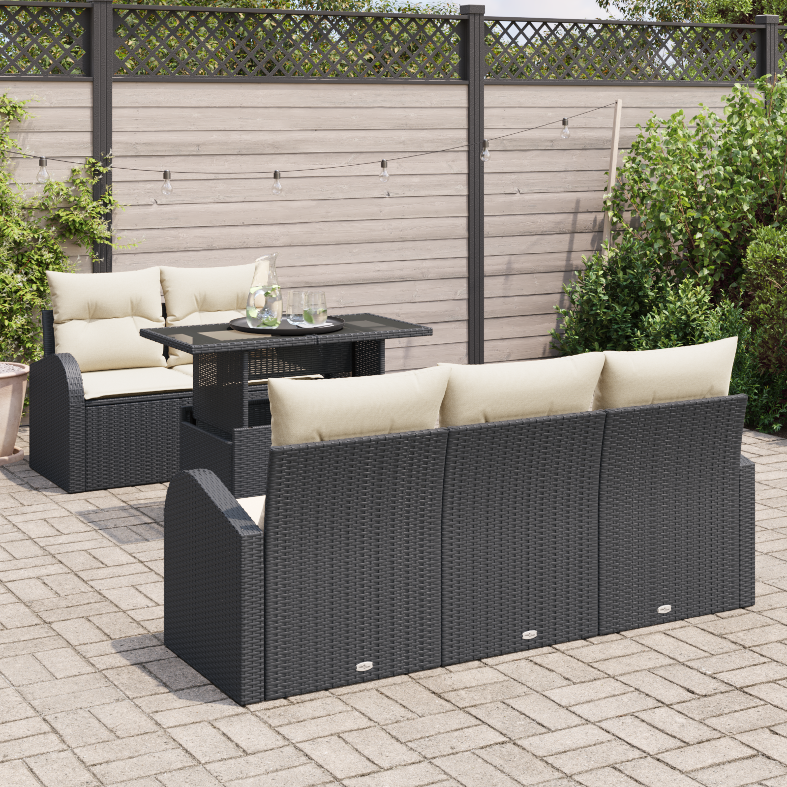 vidaXL 6-delige tuinbankset met kussens zwart poly rattan