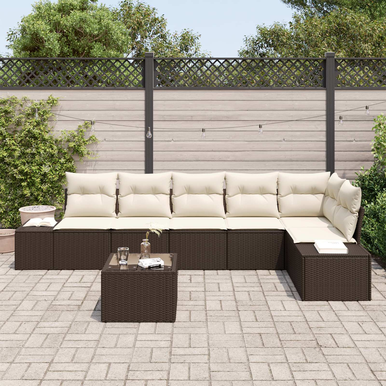 vidaXL 6-delige tuinset met kussens grijs poly rattan