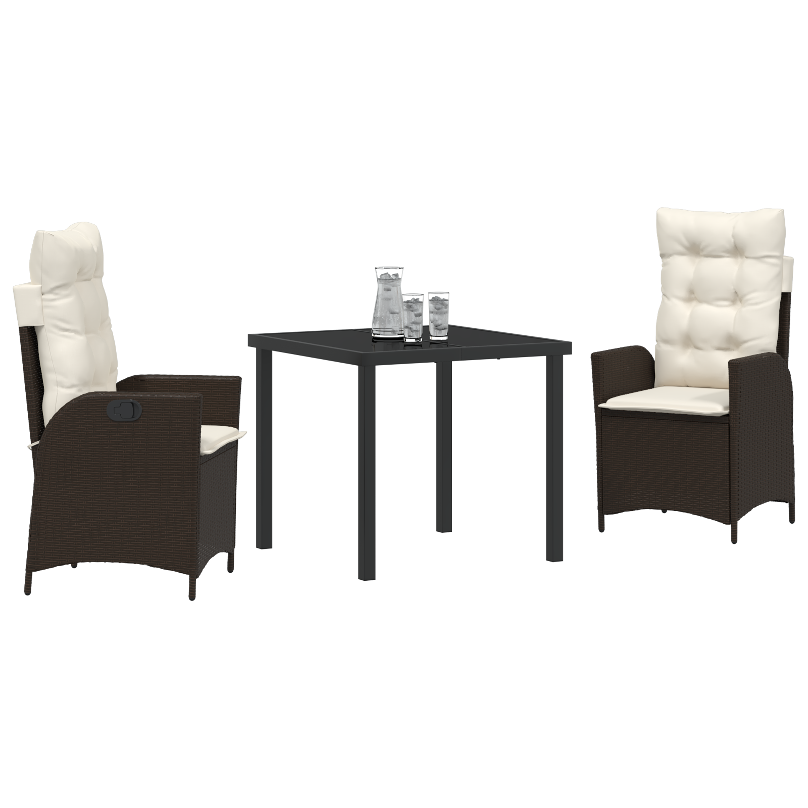 vidaXL 3-delige Tuin Eettafelset met Kussens Bruin Poly Rattan