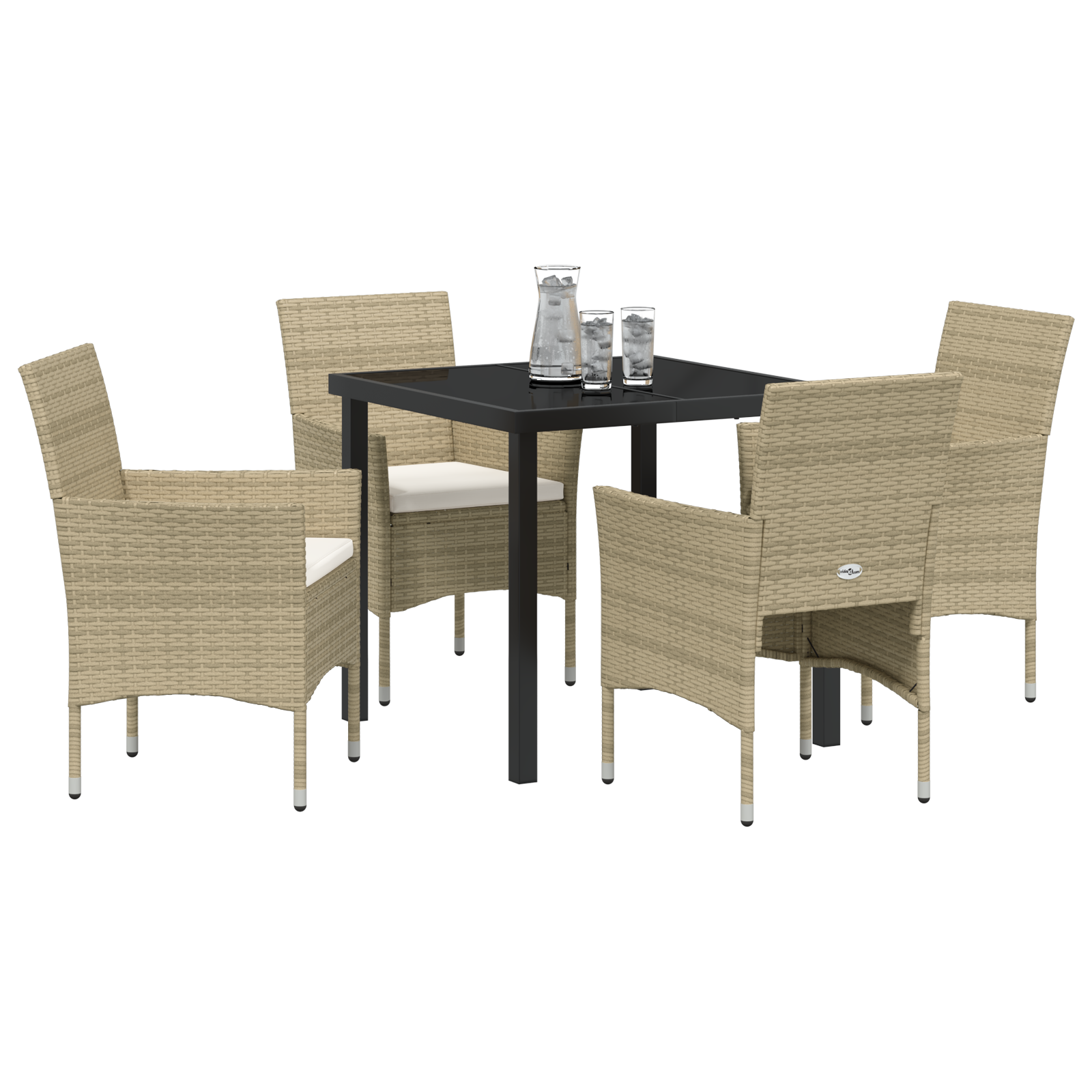 vidaXL 5-delige tuinset met eettafel in beige poly rattan
