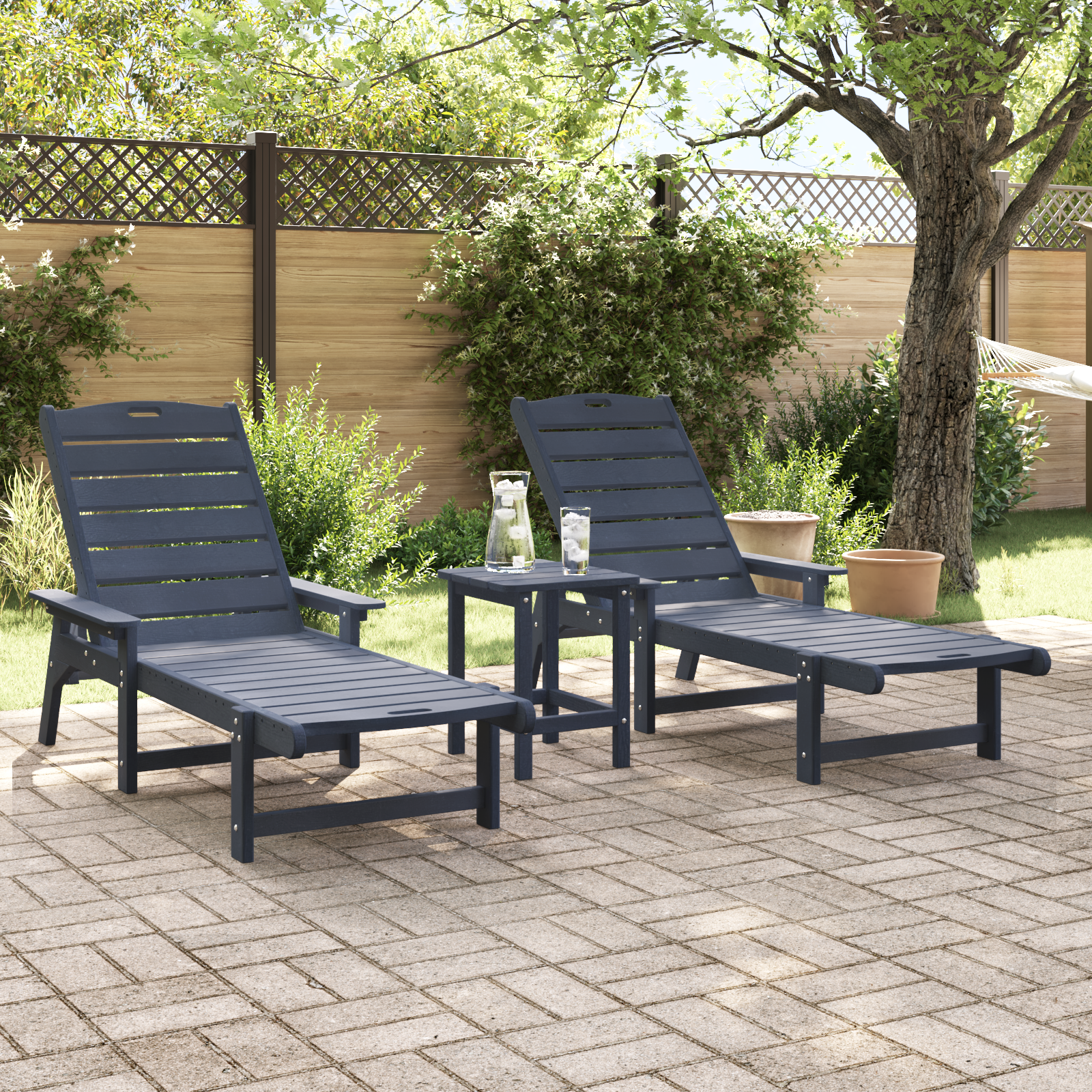 vidaXL Ligbedden 2 stuks Marineblauw 162x53x98,5 cm HDPE