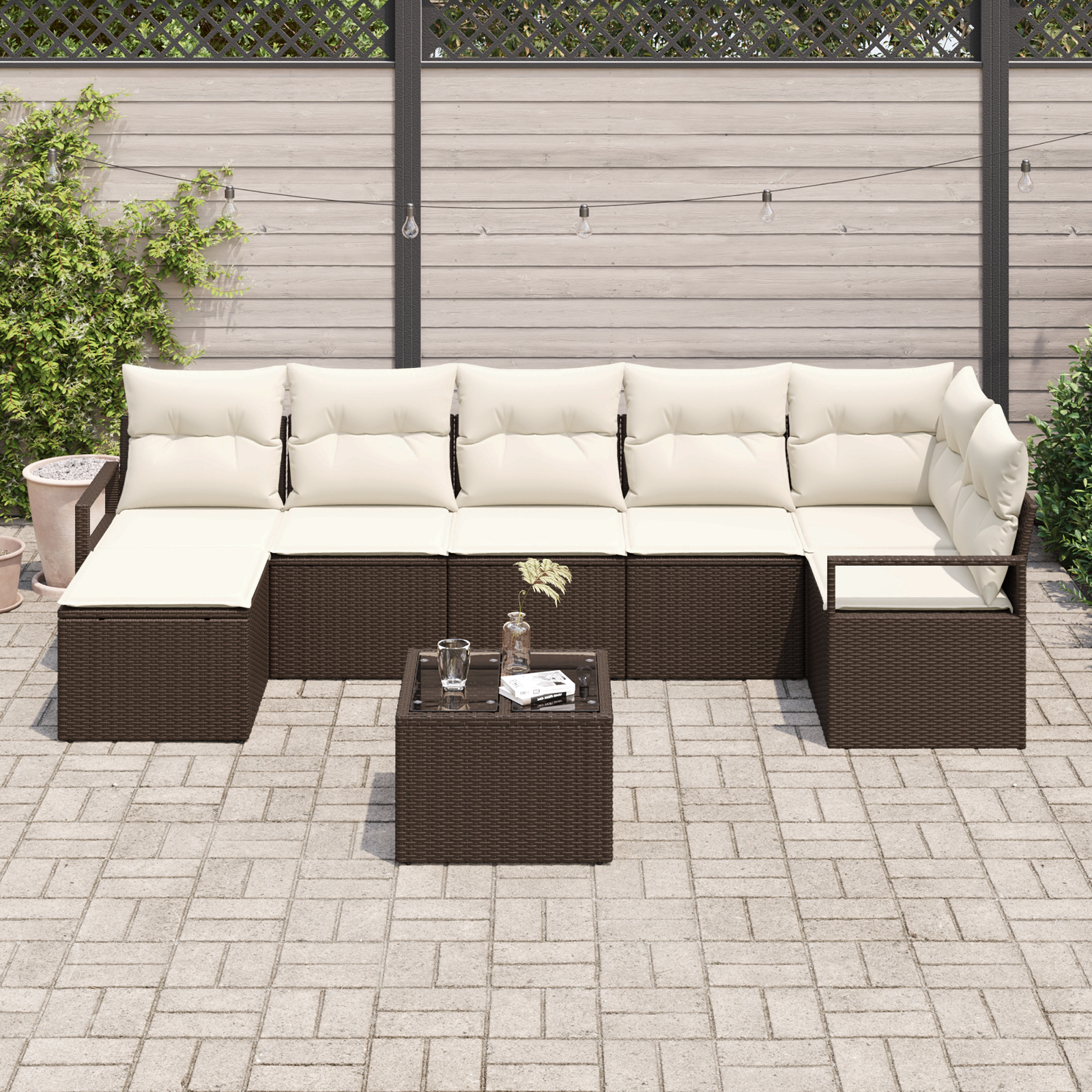 vidaXL 7-delige tuinset met kussens grijs poly riet