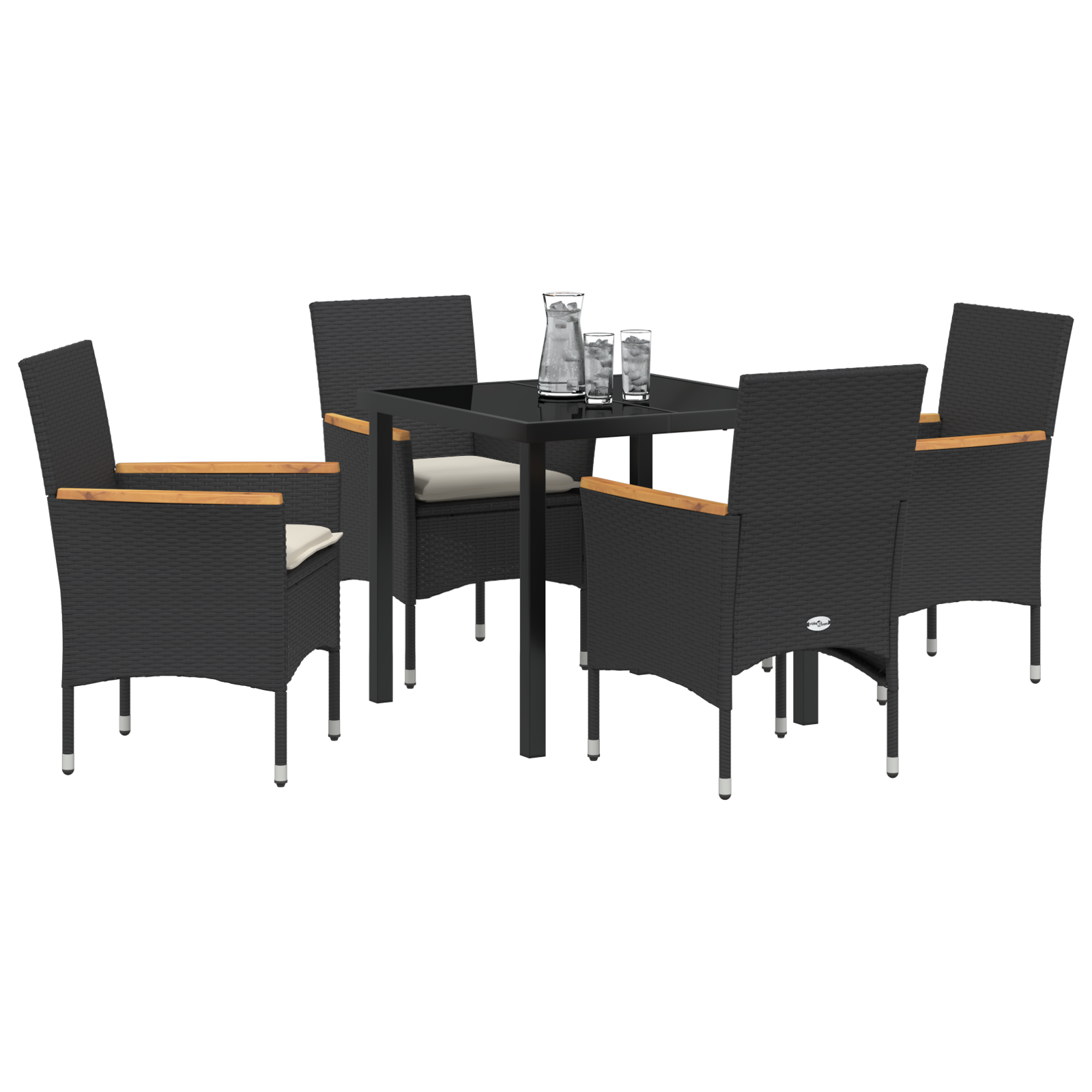 vidaXL 5-delige tuinset met kussens van zwart poly-rattan