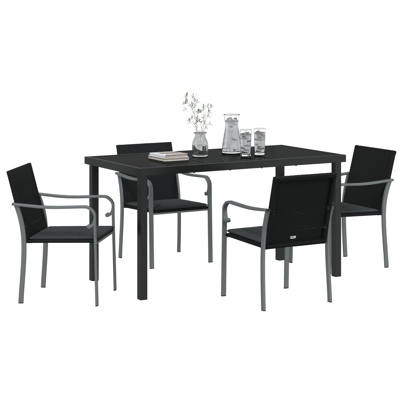 vidaXL 5-delige Tuinset met Kussens - Zwart Poly Rattan