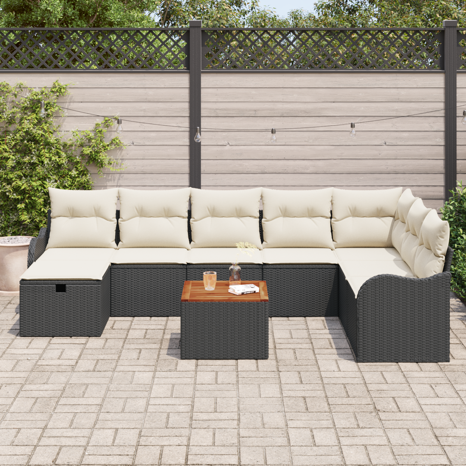 vidaXL 9-delige tuinset met kussens - zwart poly rattan