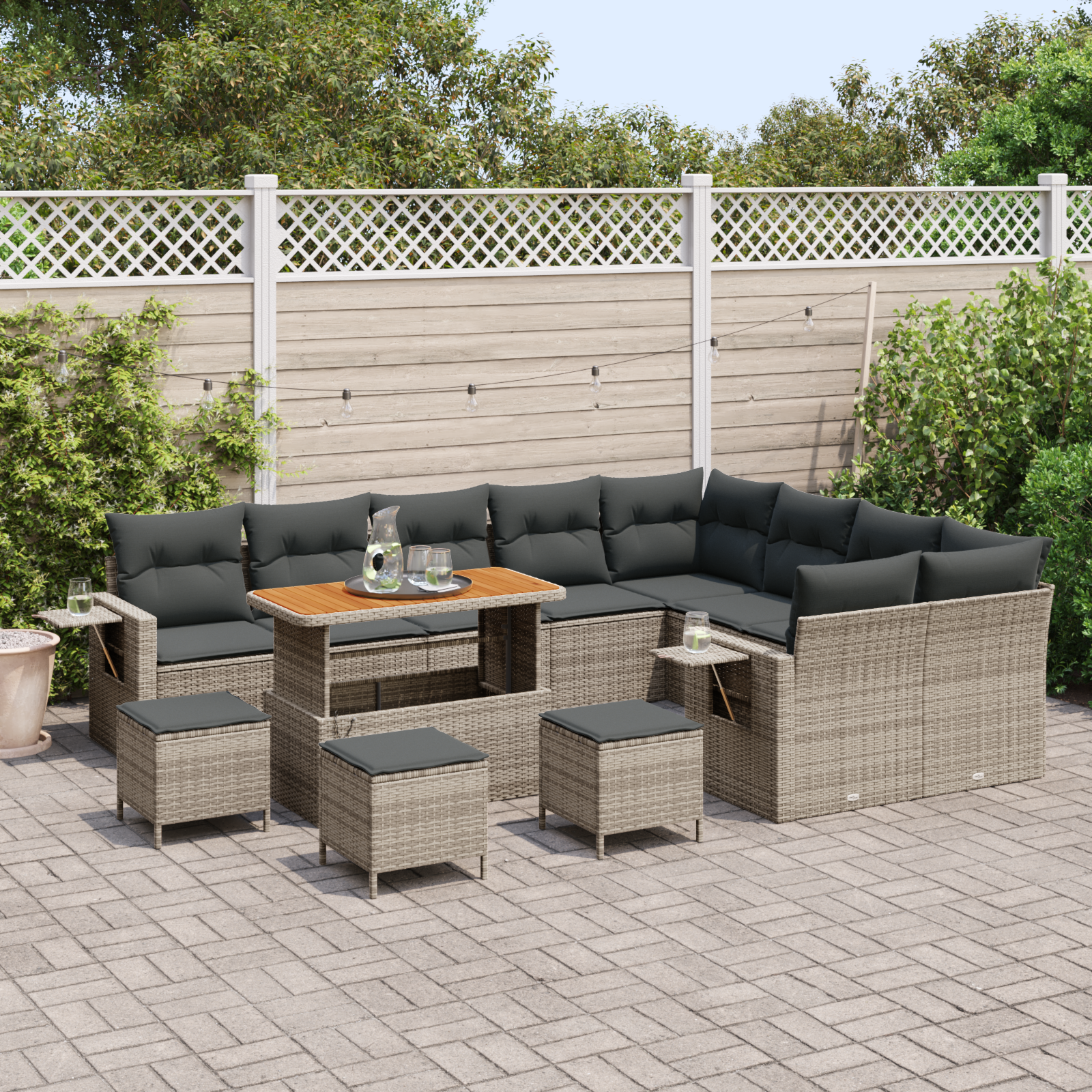 vidaXL 13-delige tuinset met kussens - Grijs Poly Rattan en Acacia