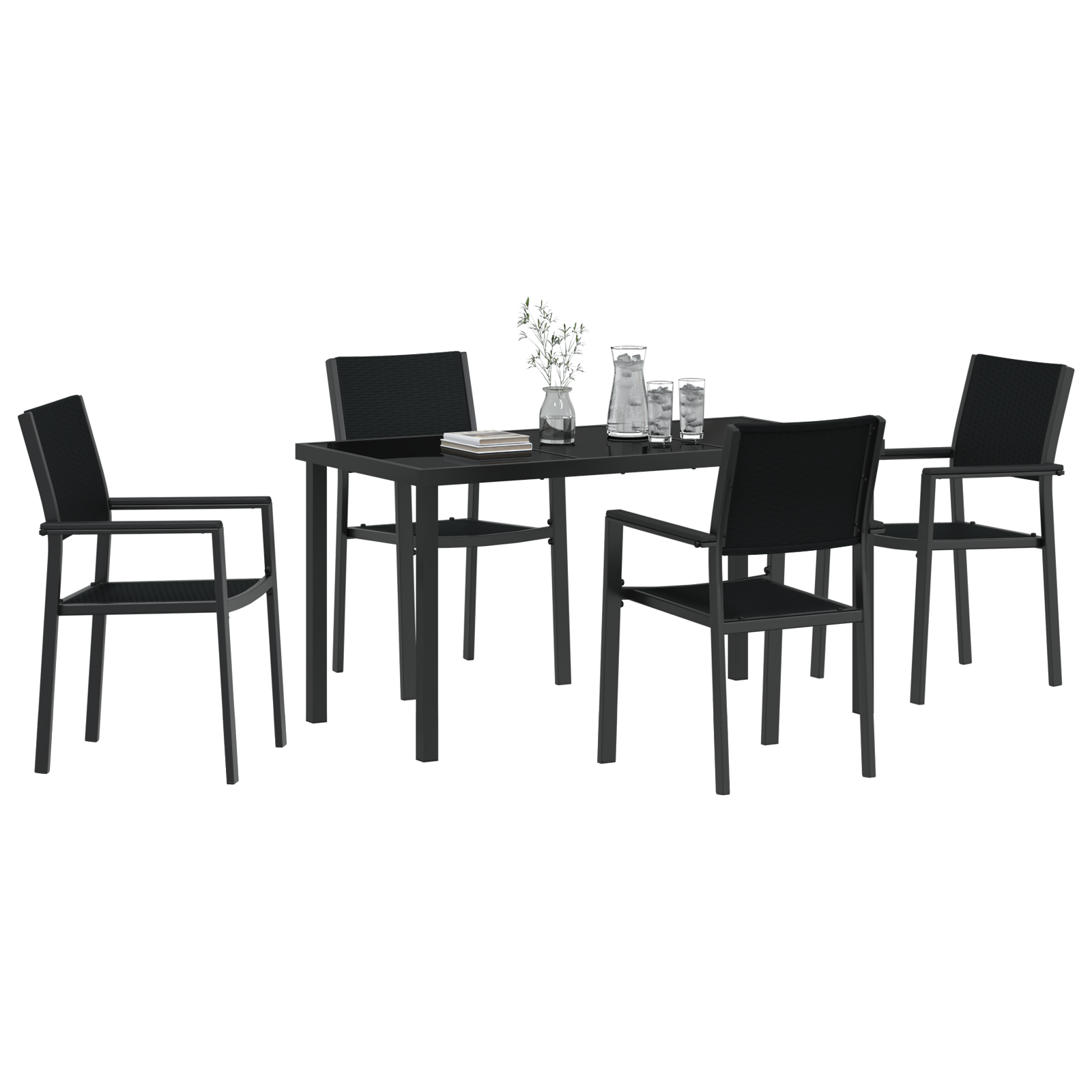 vidaXL 5-delige Tuin Eetset Zwart Poly Rattan