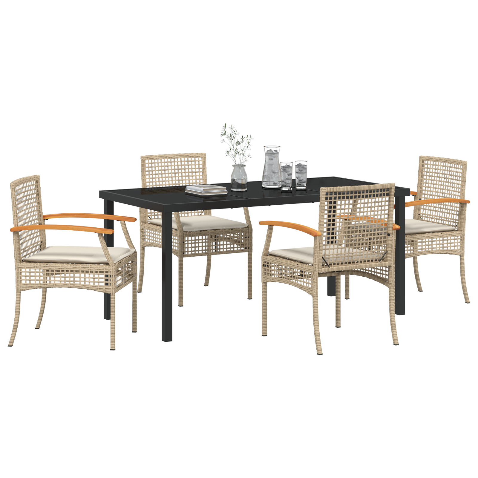 vidaXL 5-delige tuindining set met kussens Beige Poly Rattan