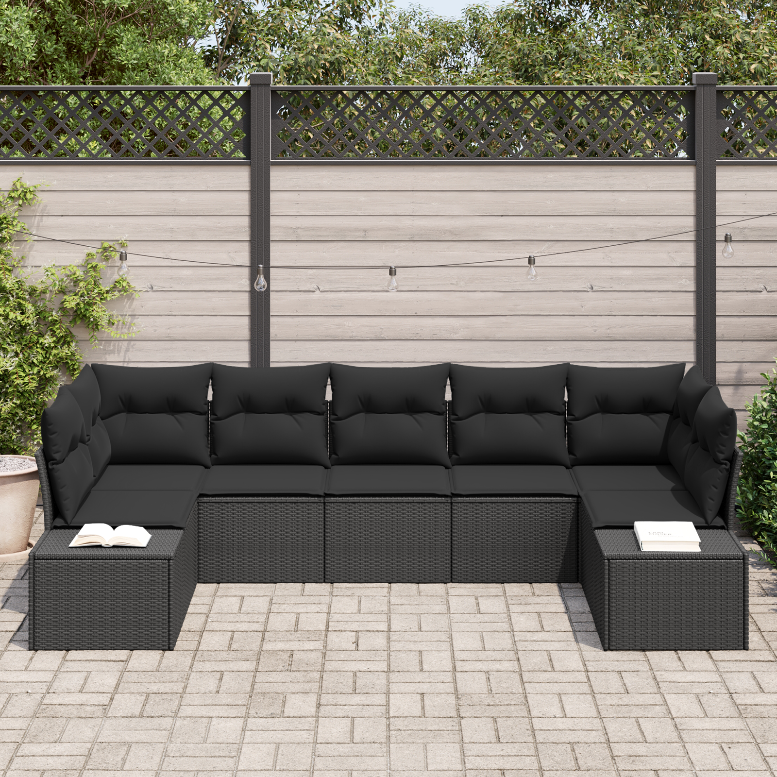 vidaXL 7-delige tuinsofaset met kussens zwart poly rattan