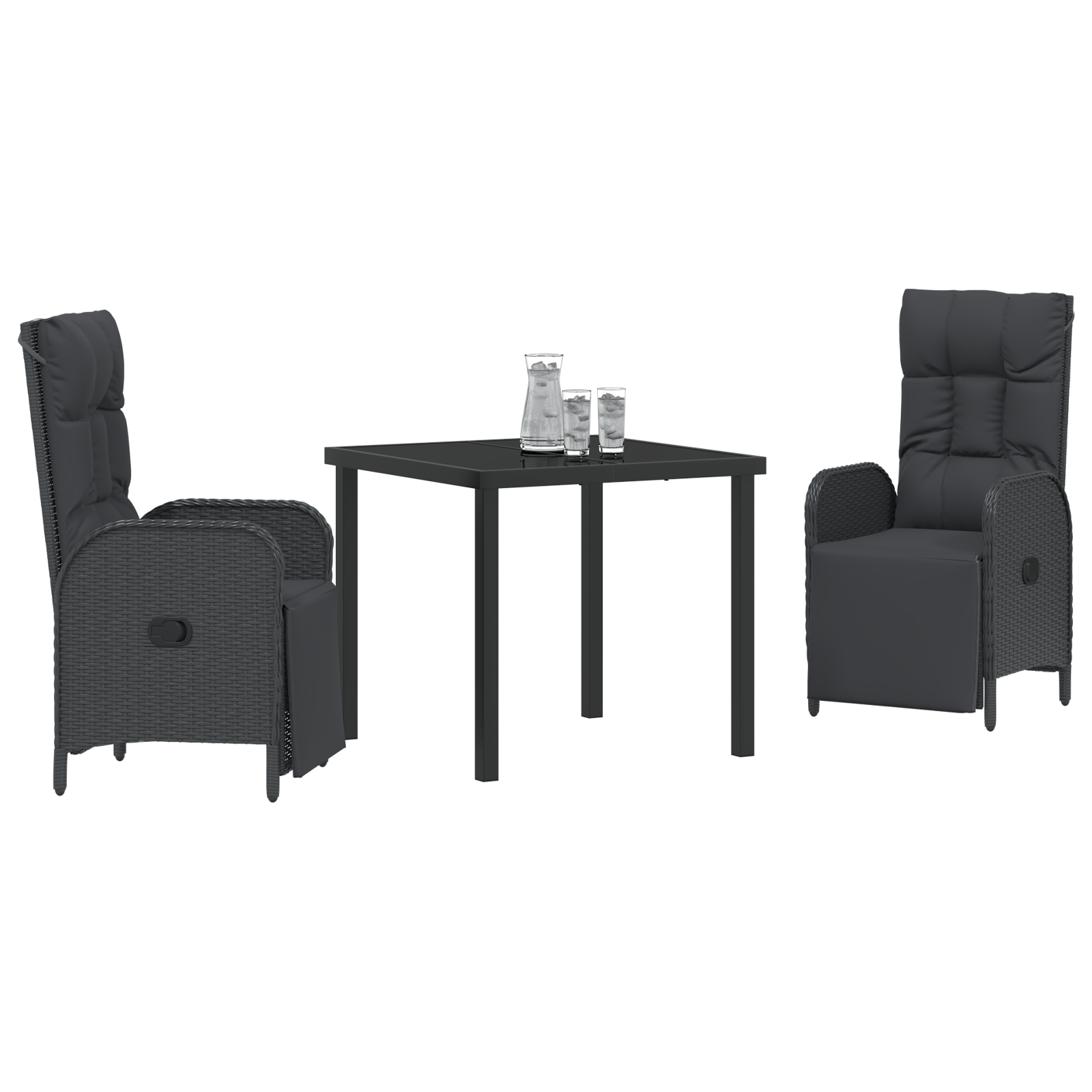 vidaXL 3-delige tuinset met kussens in zwart poly rattan