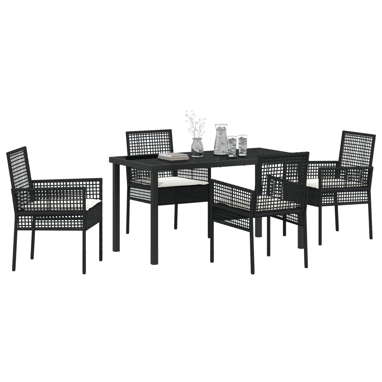 vidaXL 5-delige tuinset met kussens in zwart poly rattan