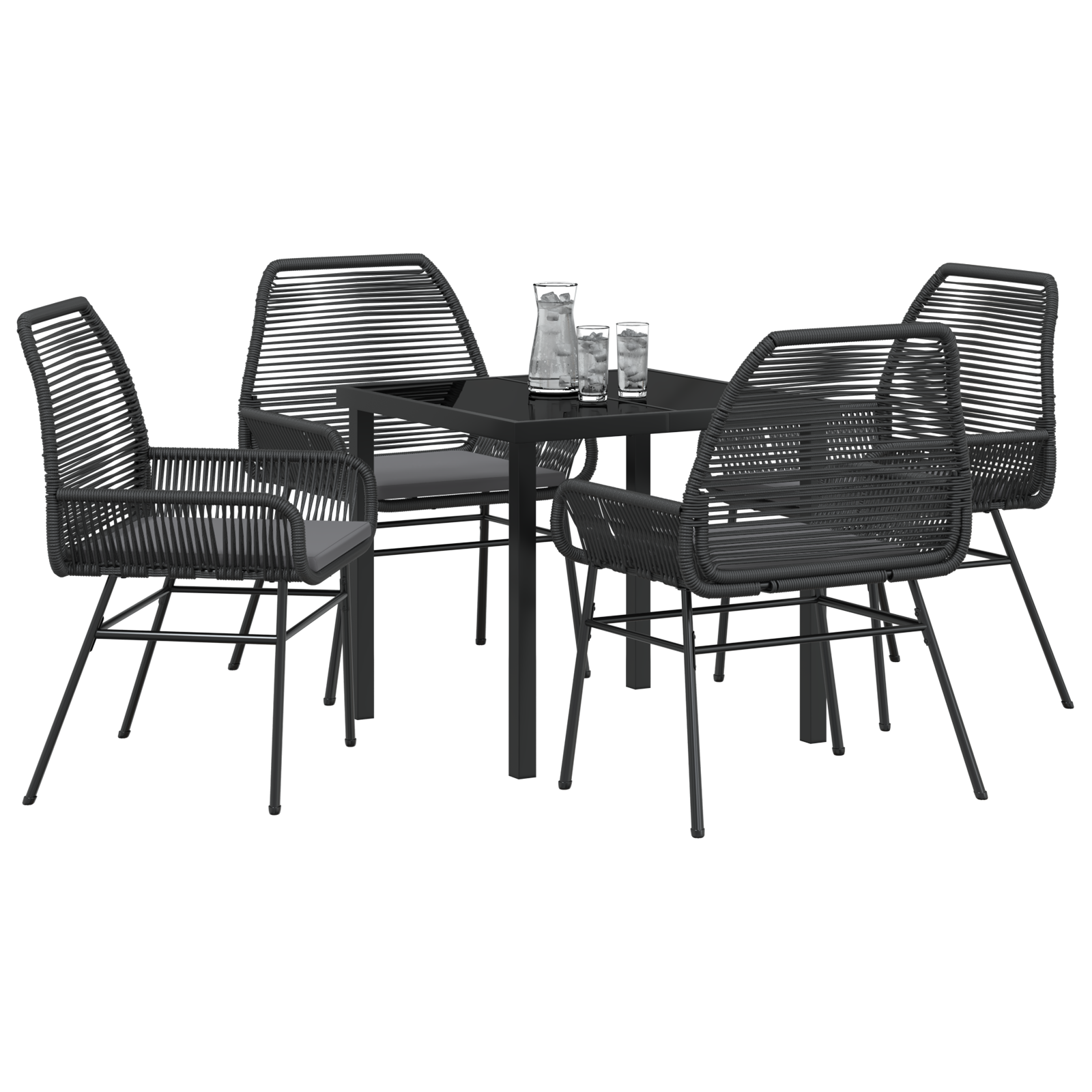 vidaXL 5-delige tuinset met kussens zwart poly rattan