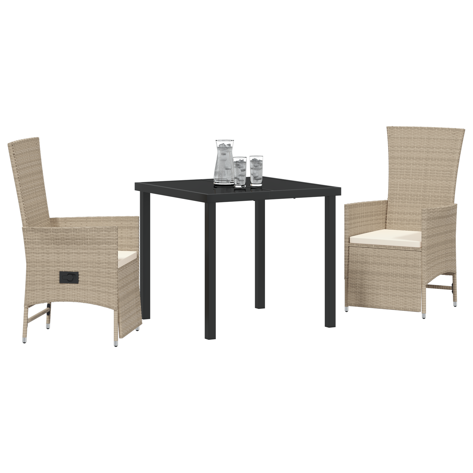 vidaXL 3-delige tuinset met kussens in beige poly rattan