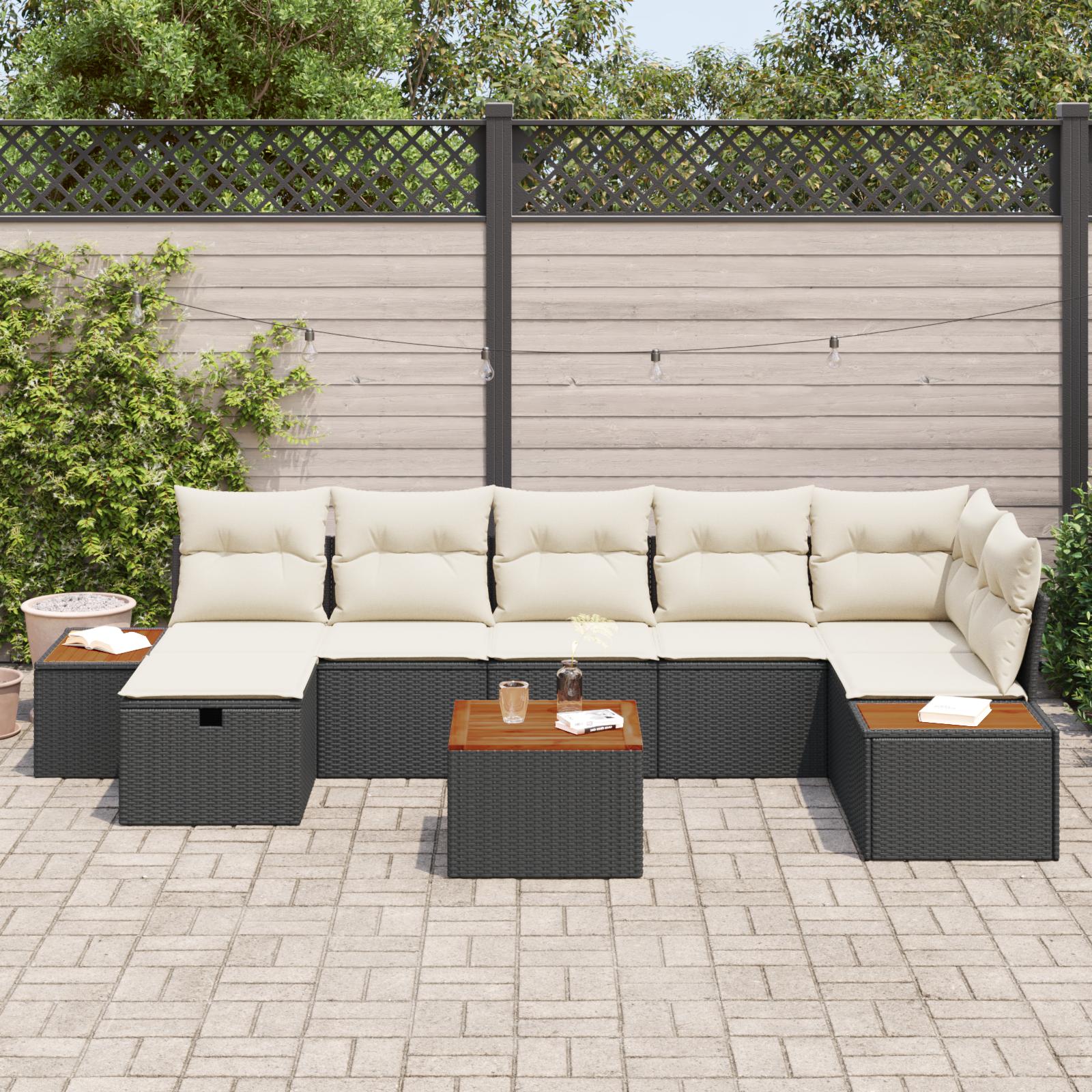 vidaXL 8-delige tuinbankset met kussens zwart poly rattan