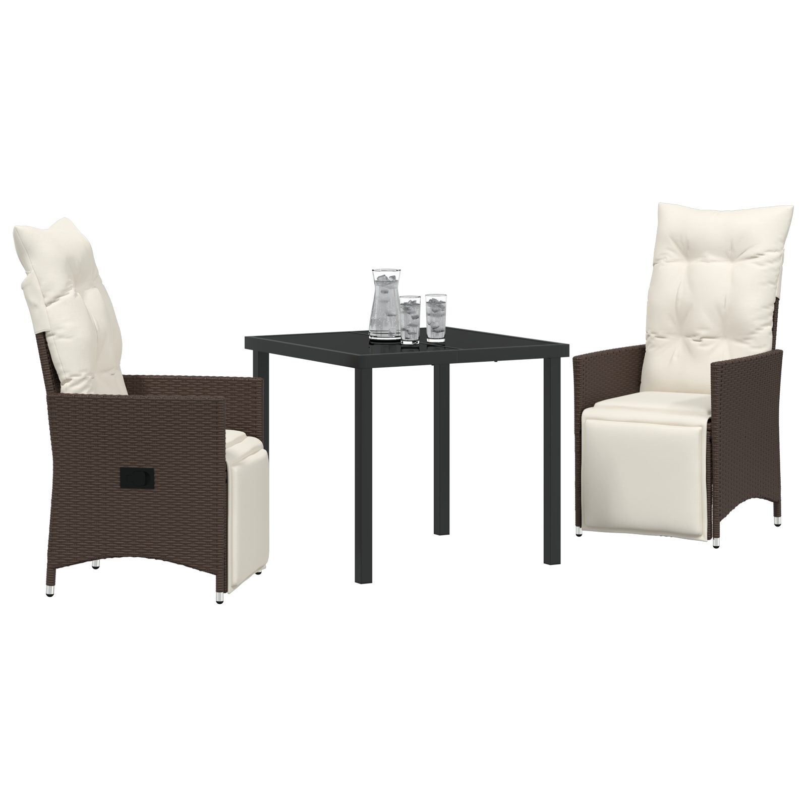 vidaXL 3-delige Tuin Eetset met Kussens Bruin Poly Rattan