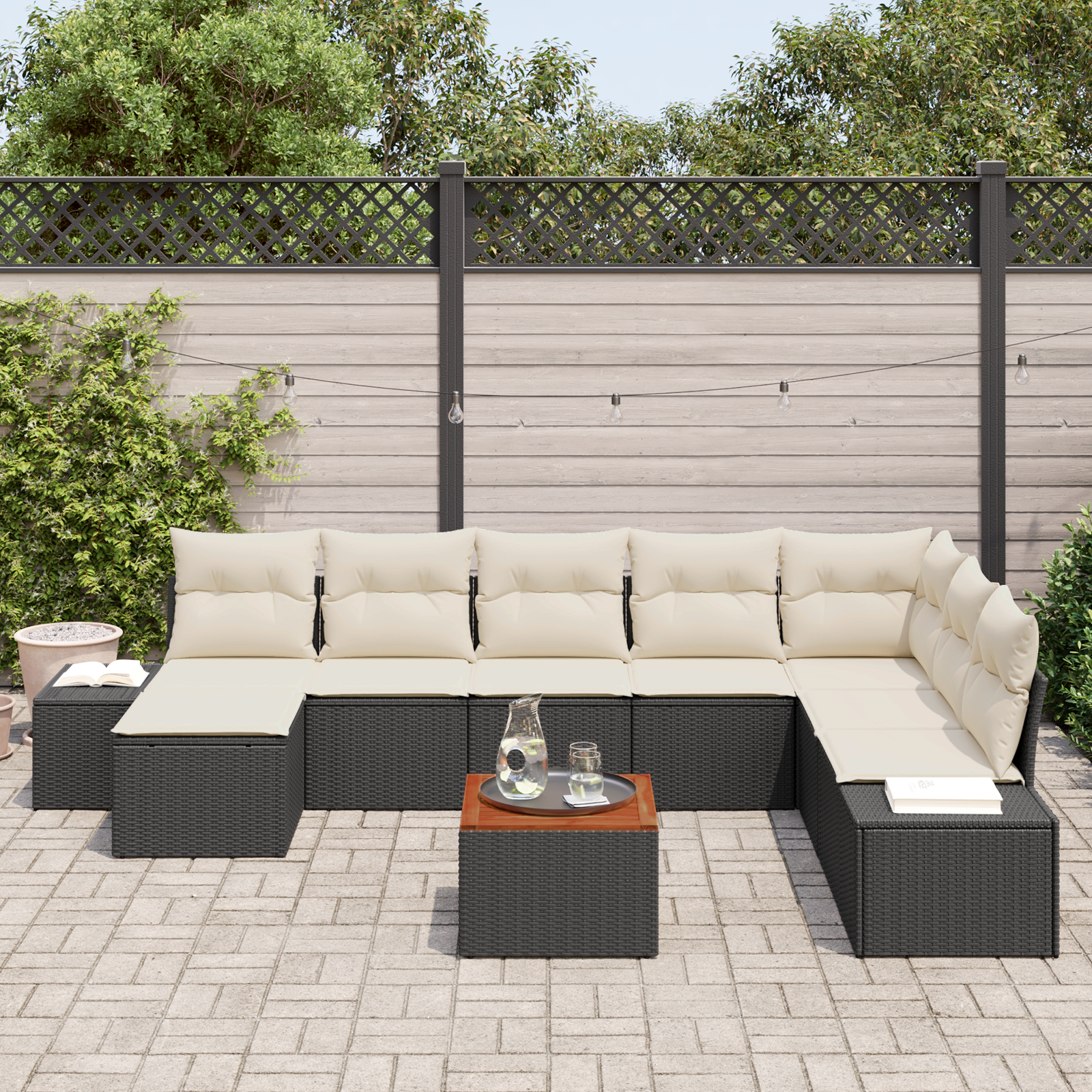 vidaXL 9-delige Tuinbankenset met kussens poly rattan acaciahout zwart