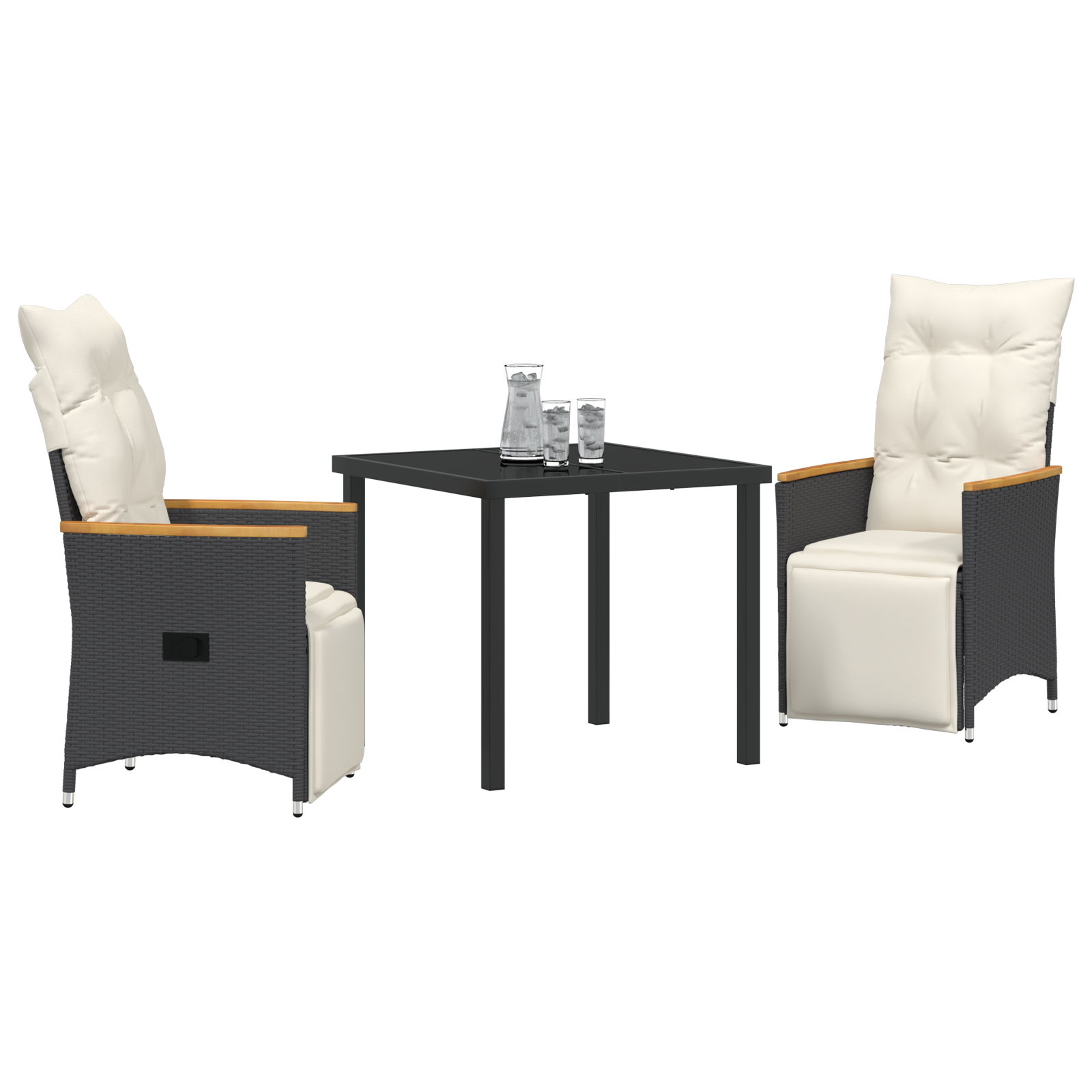 vidaXL 3-delige tuinset met kussens zwart poly rattan