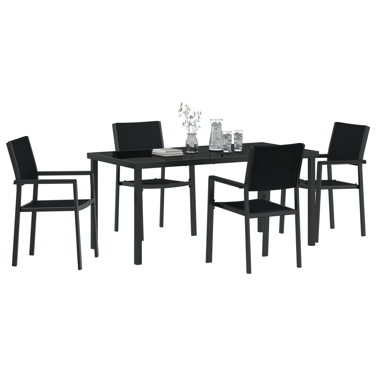 vidaXL 4-delige Tuin Eetset Zwart Poly Rattan