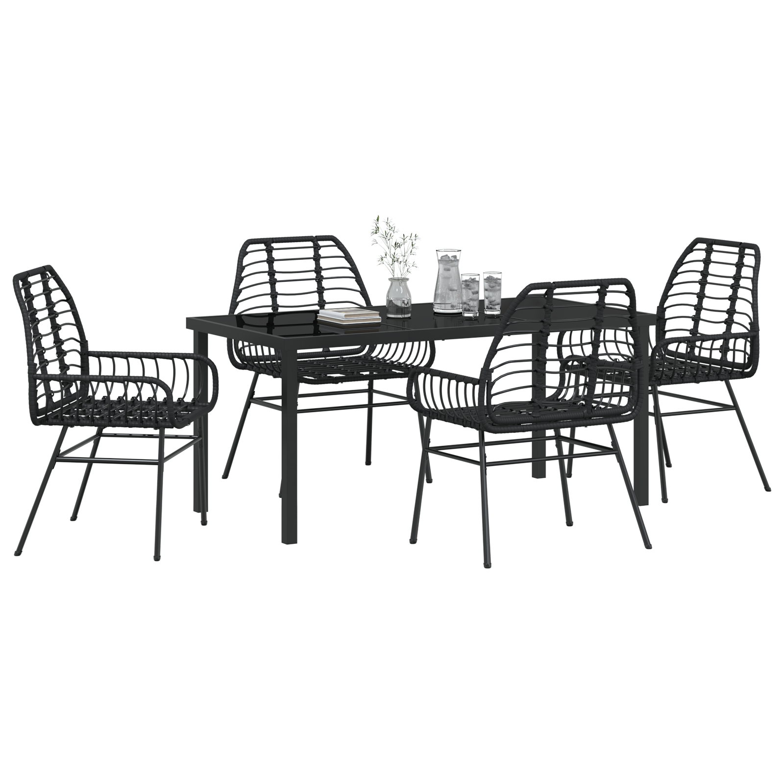 vidaXL 5-delige tuinset met eettafel in zwart poly rattan