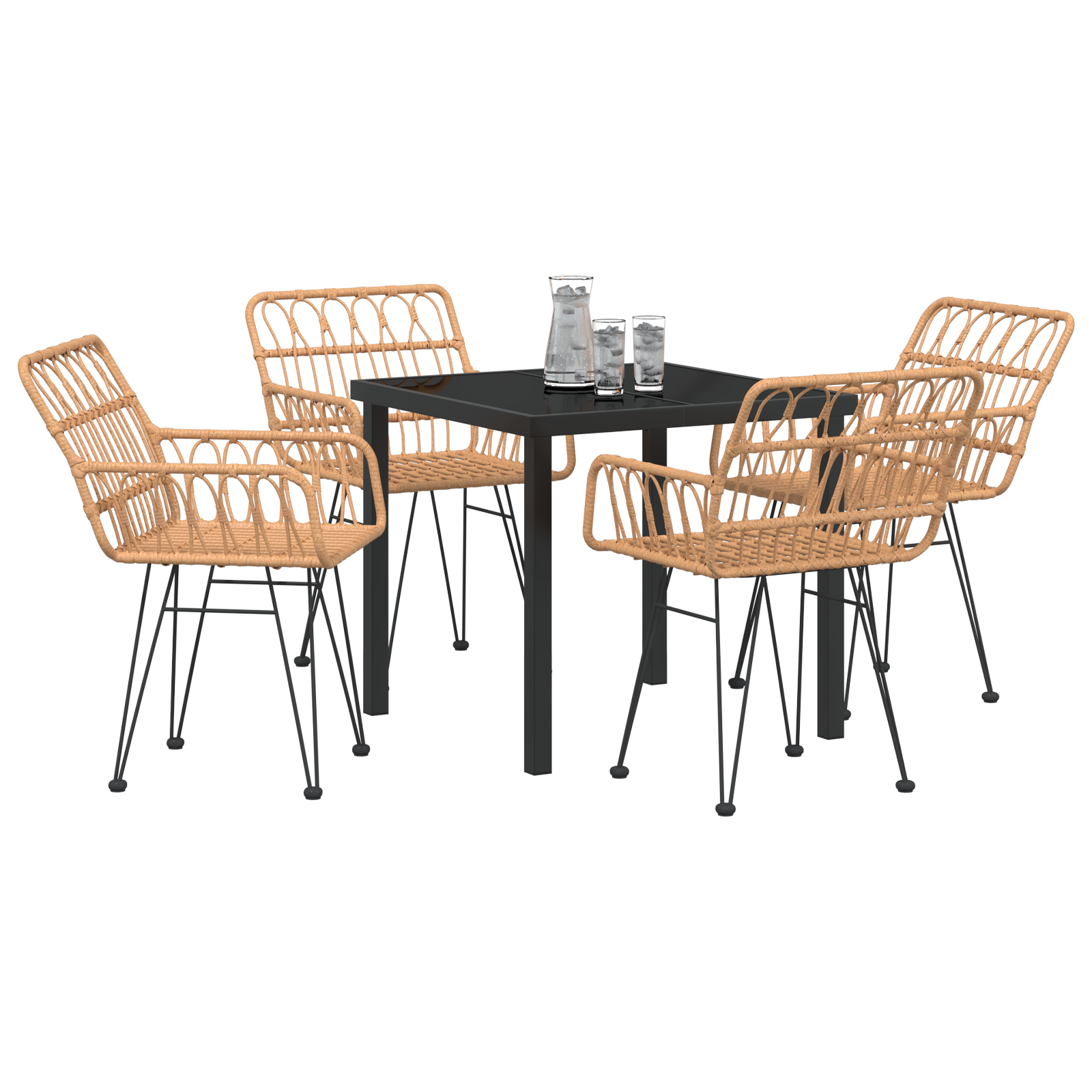 vidaXL 5-delige tuinset met eettafel in bruin poly rattan