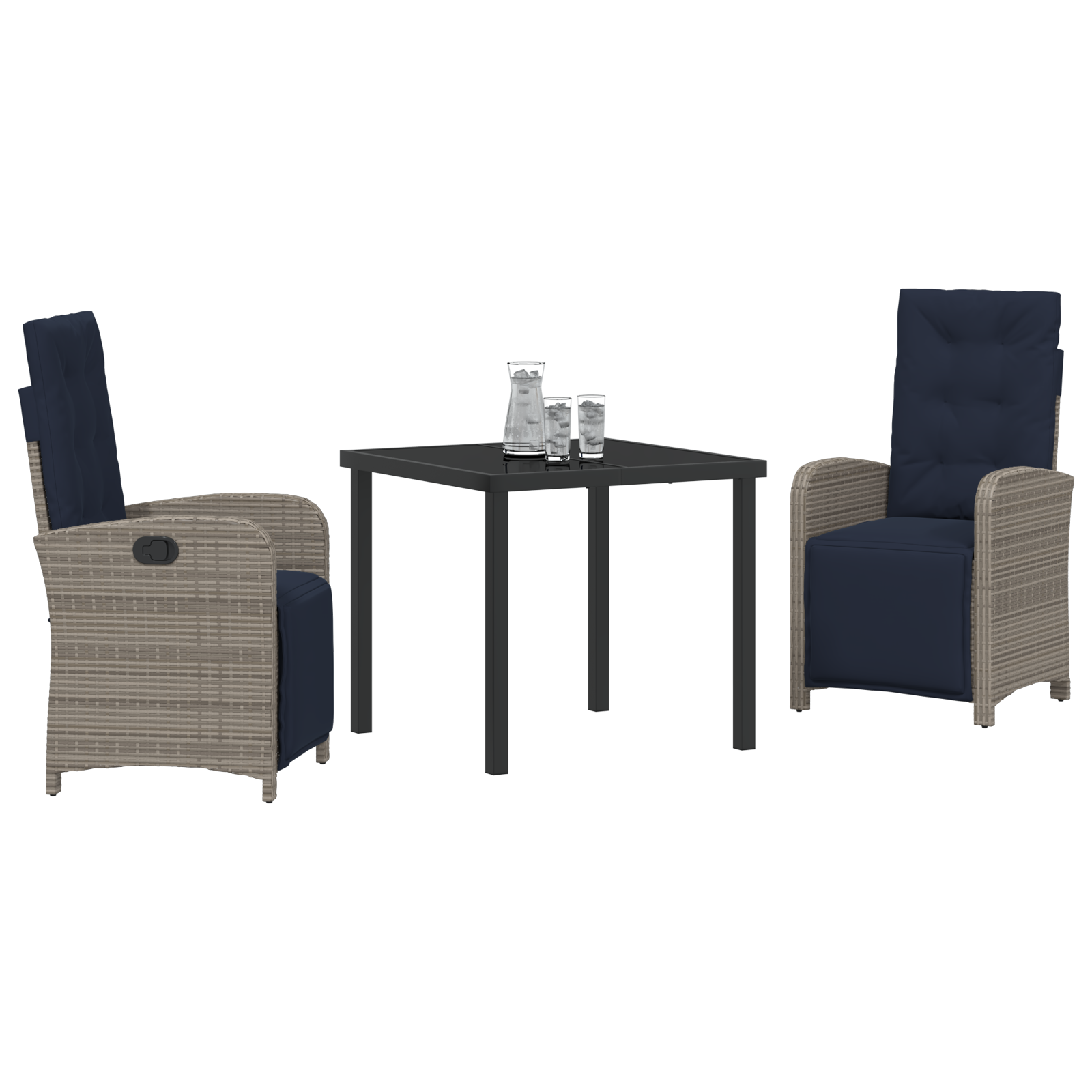 vidaXL 3-delige Tuin Eetset Grijs Poly Rattan