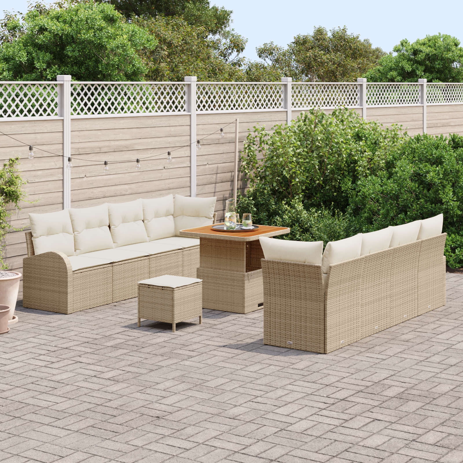 vidaXL 11-delige Tuinbankenset met kussens poly rattan acacia beige