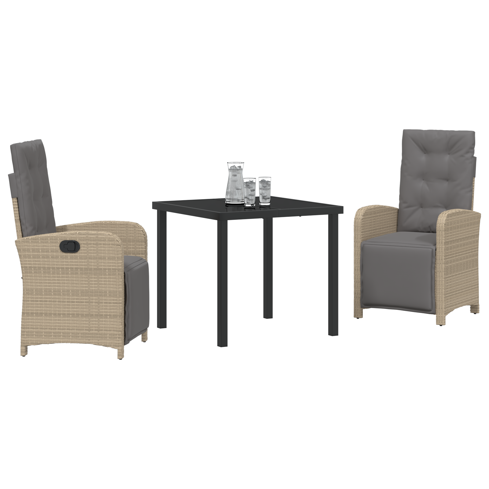 vidaXL 3-delige tuinset met kussens in beige poly rattan