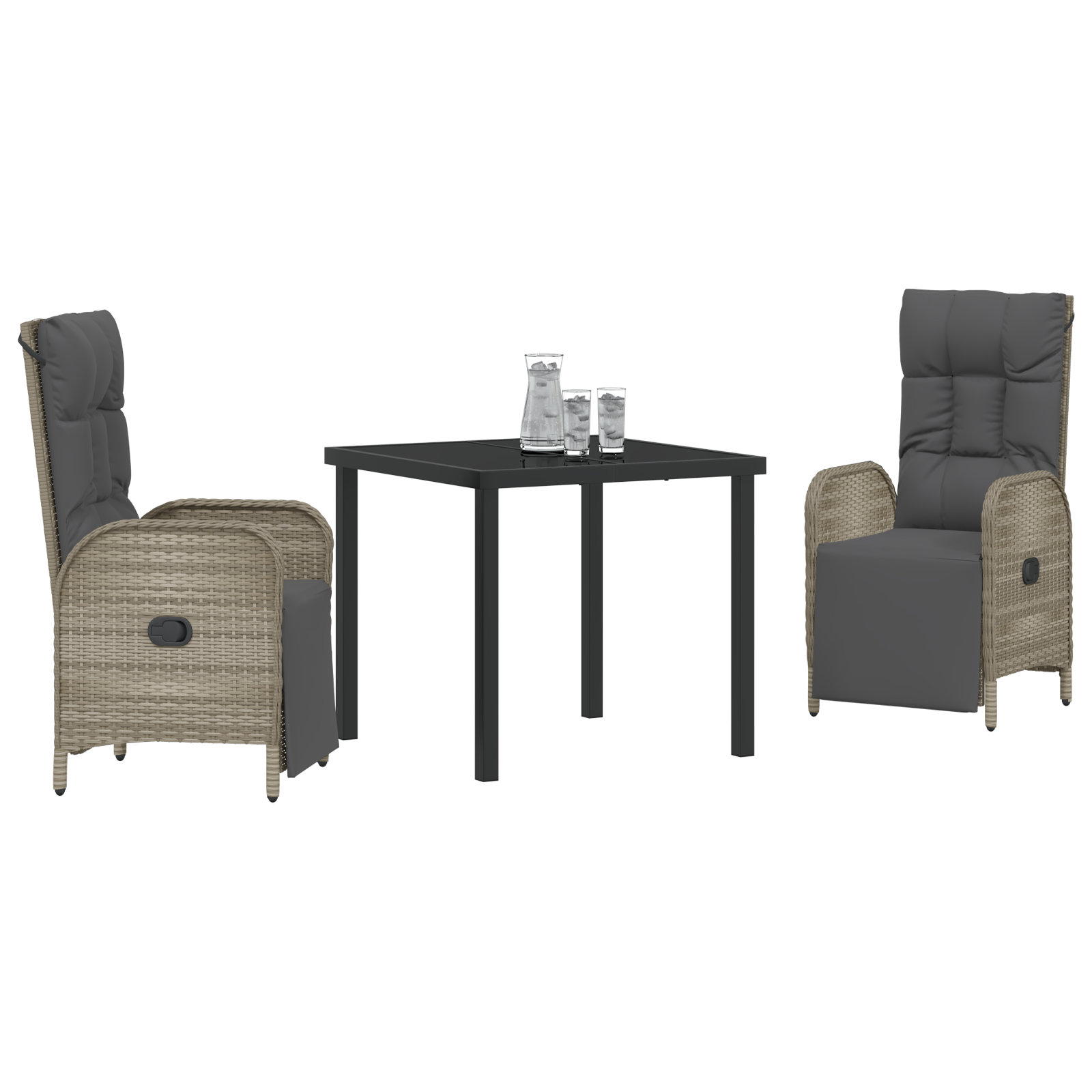 vidaXL 3-delige Tuin Eettafel Set met Kussens - Grijs Poly Rattan