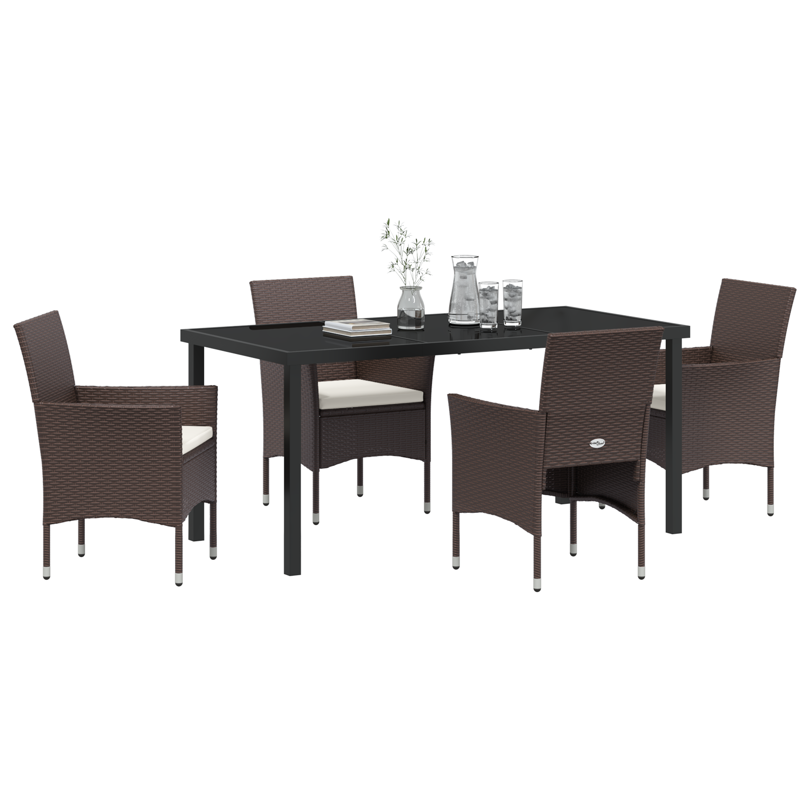 vidaXL 5-delige Tuin Eettafel Set Bruin Poly Rattan
