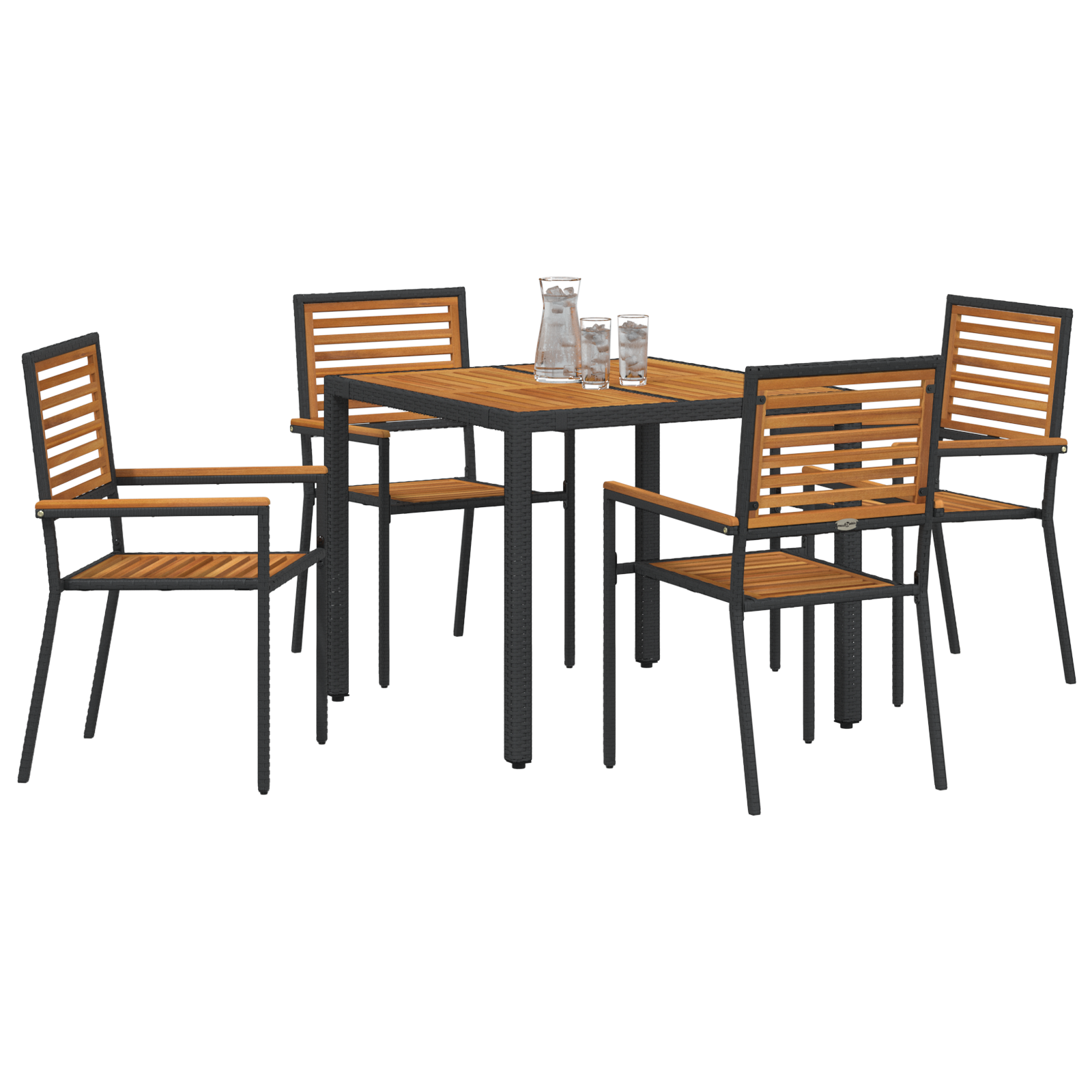 vidaXL 5-delige Tuin Eettafel Set Zwart Poly Rattan Acacia