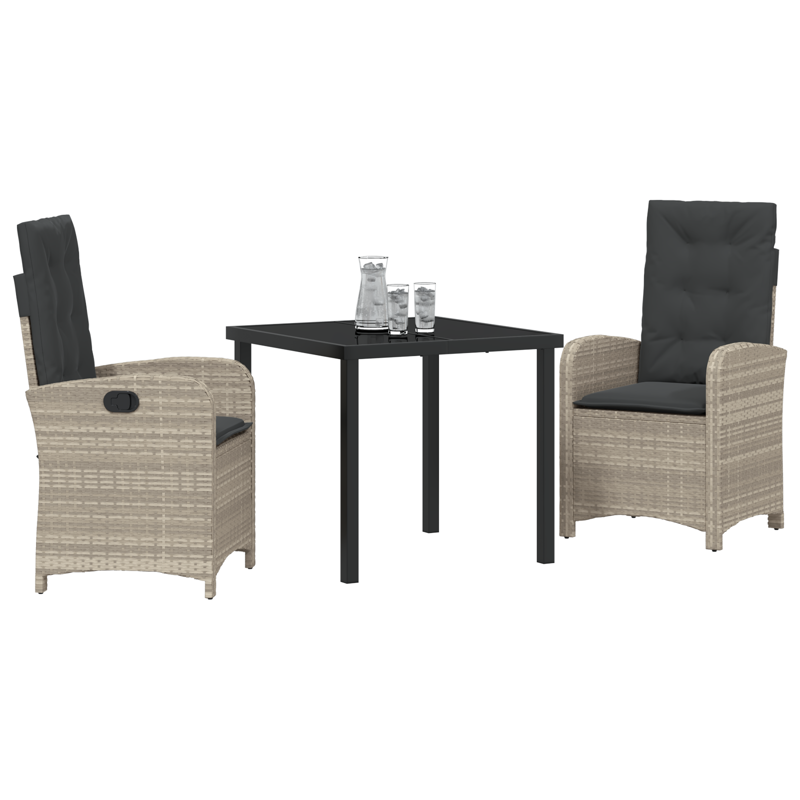 vidaXL 3-delige tuinset met kussens in lichtgrijs poly rattan