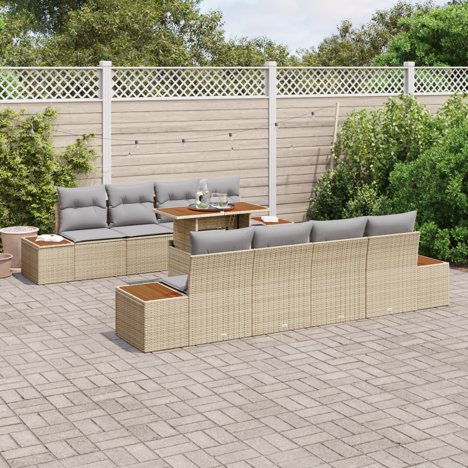 vidaXL 9-delige tuinset met kussens Beige van Poly Rattan