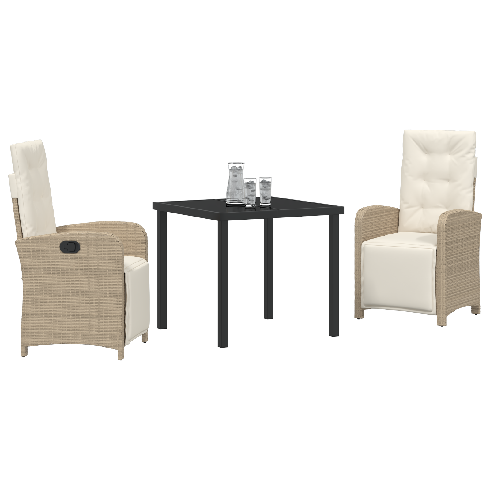 vidaXL 3-delige tuinset met kussens in beige poly rattan