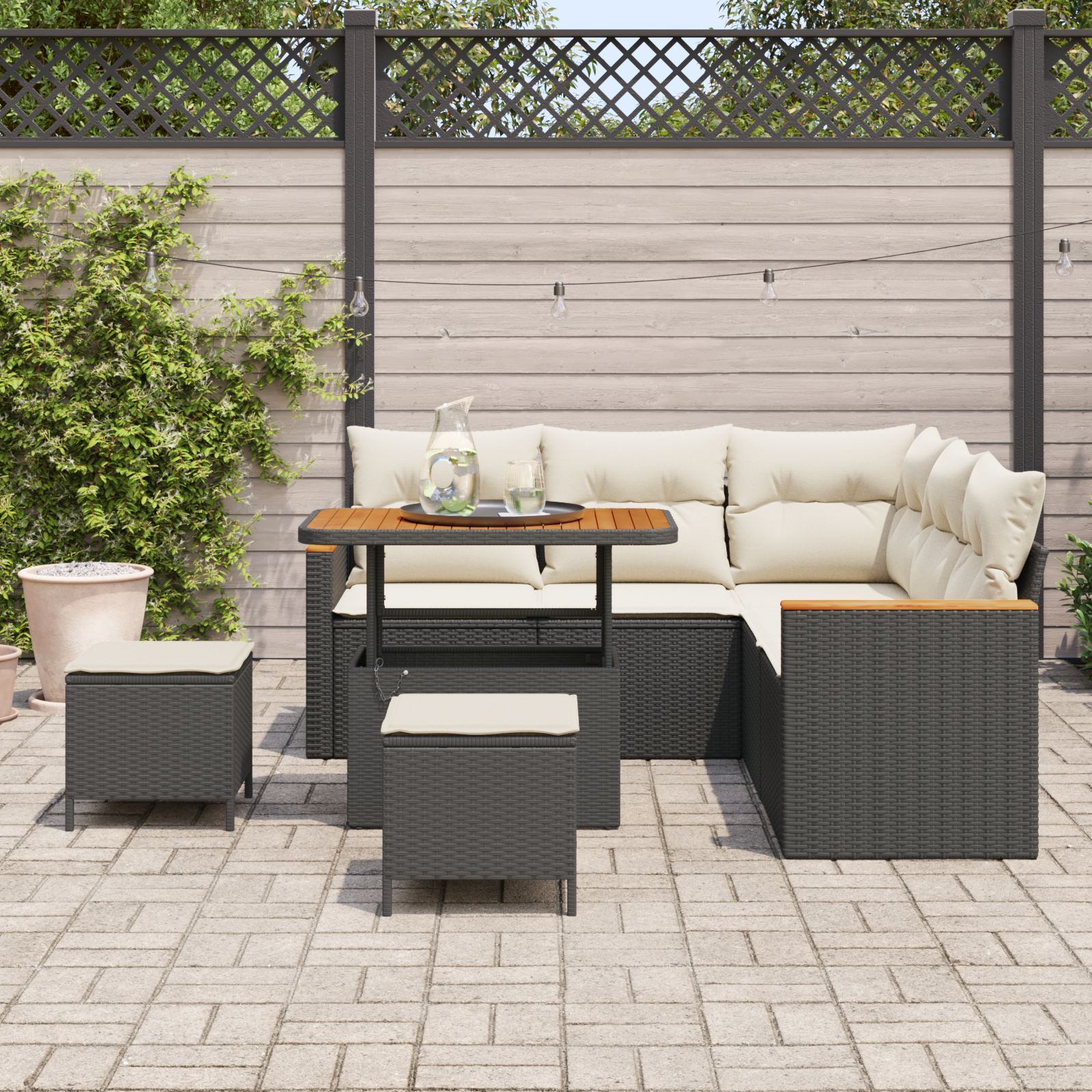 vidaXL 8-delige Tuinbankenset met kussens poly rattan acacia zwart