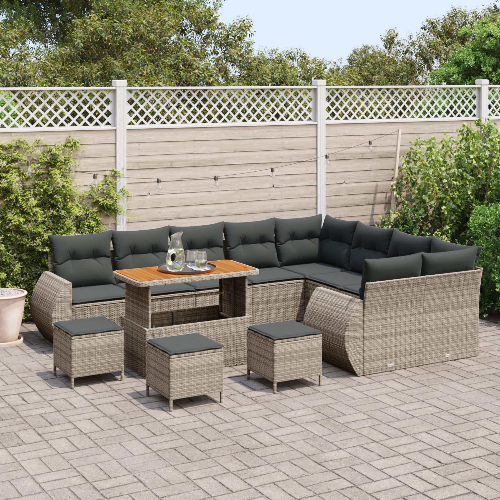 vidaXL 13-delige tuinset met kussens - grijs poly rattan acacia