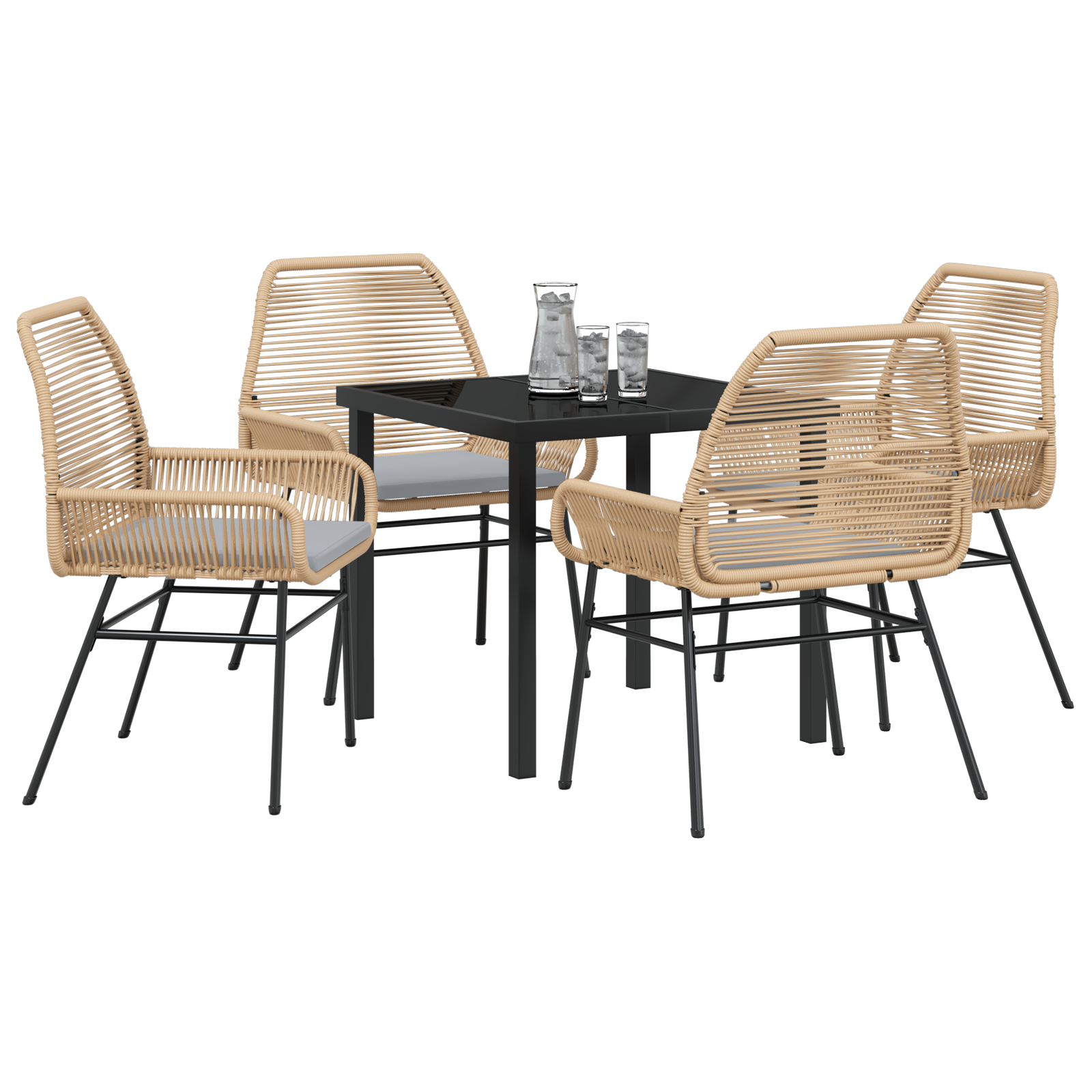 vidaXL 5-delige tuinset met kussens bruin poly rattan