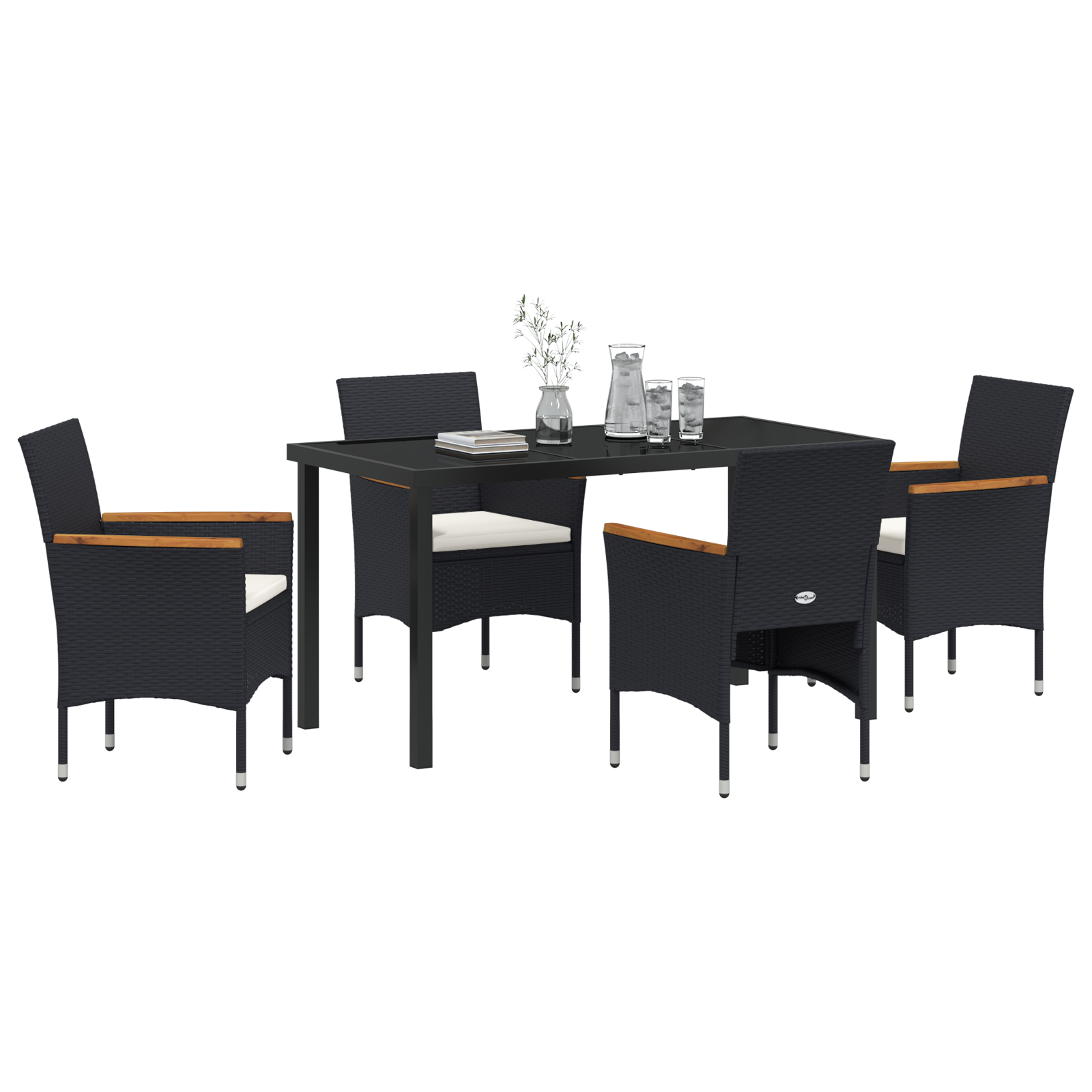 vidaXL 5-delige Tuin Eetset Zwart Poly Rattan