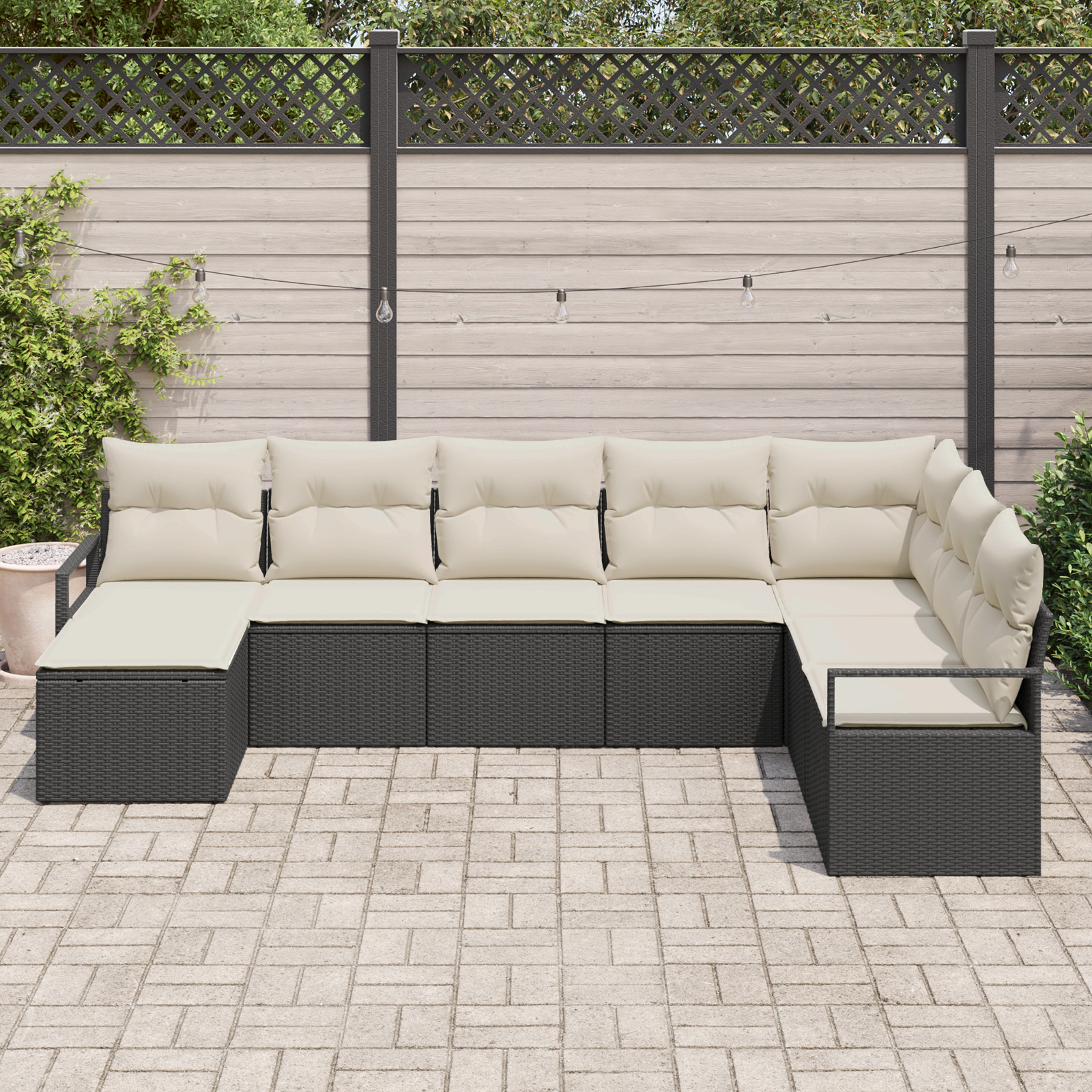 vidaXL 8-delige Tuinbankenset met kussens poly rattan zwart