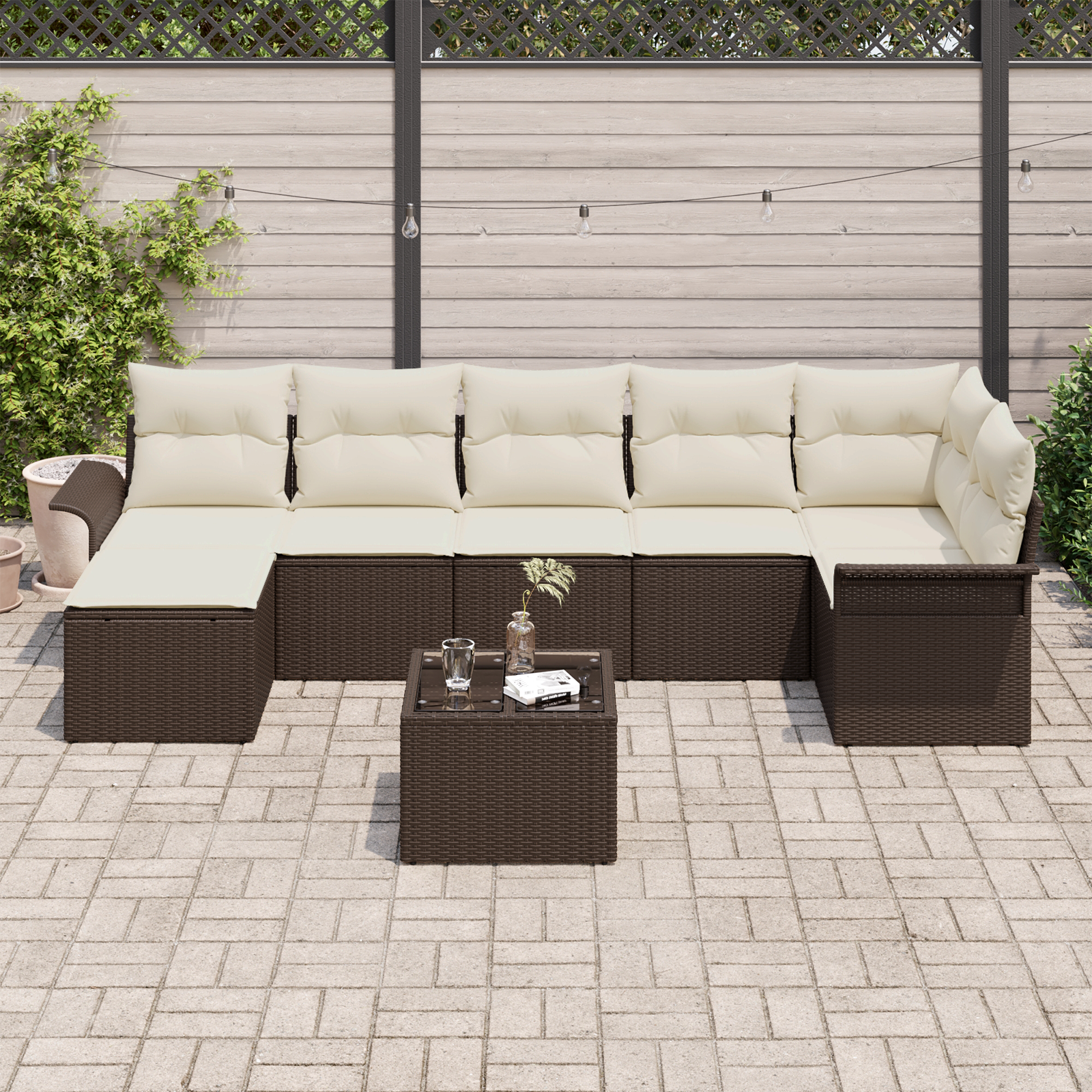 vidaXL 7-delige Tuinbankenset met kussens poly rattan grijs