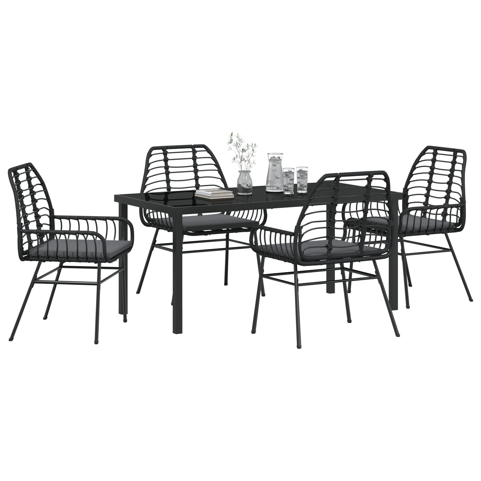 vidaXL 5-delige tuinset met kussens - zwart poly rattan