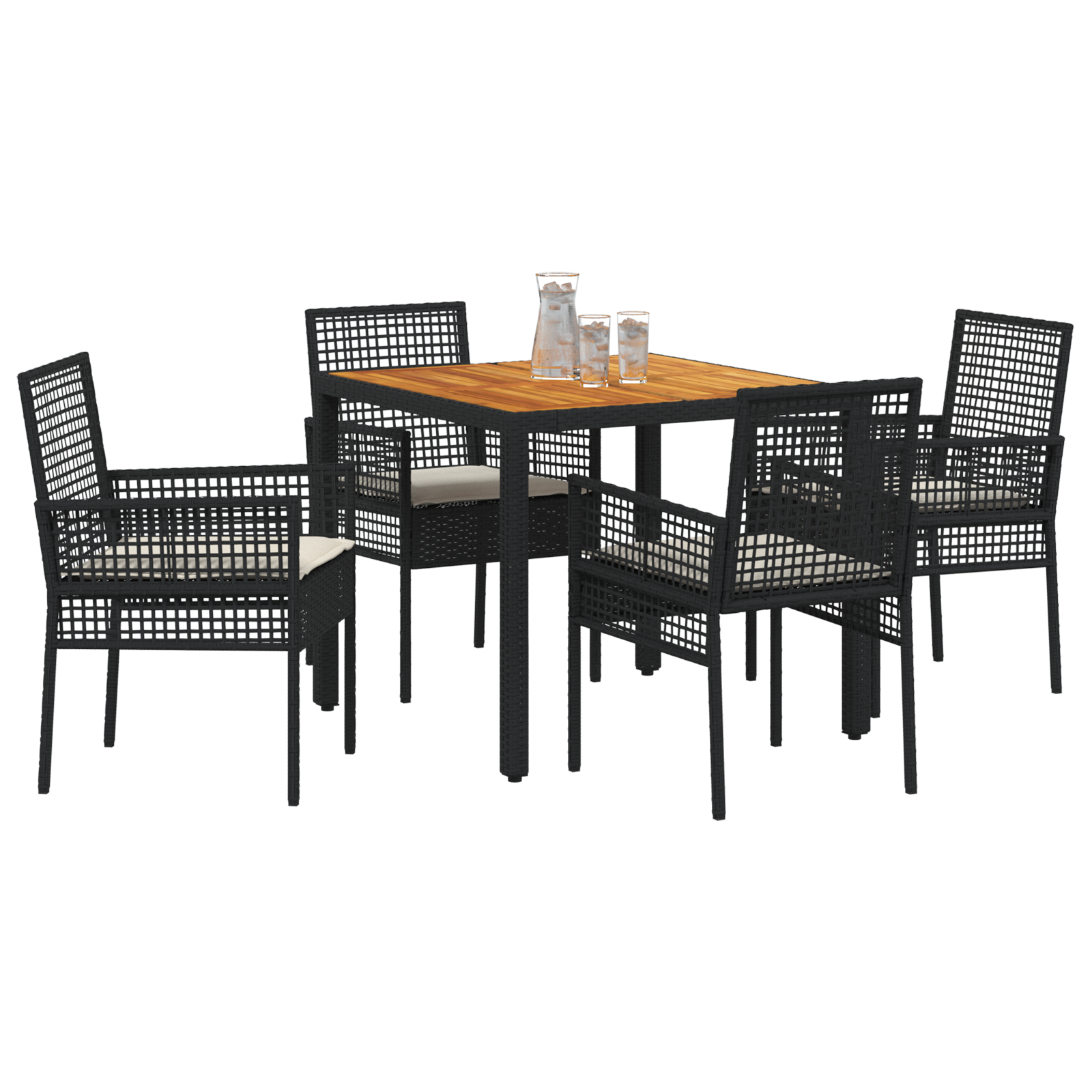 vidaXL 5-delige tuinset met kussens in zwart poly rattan