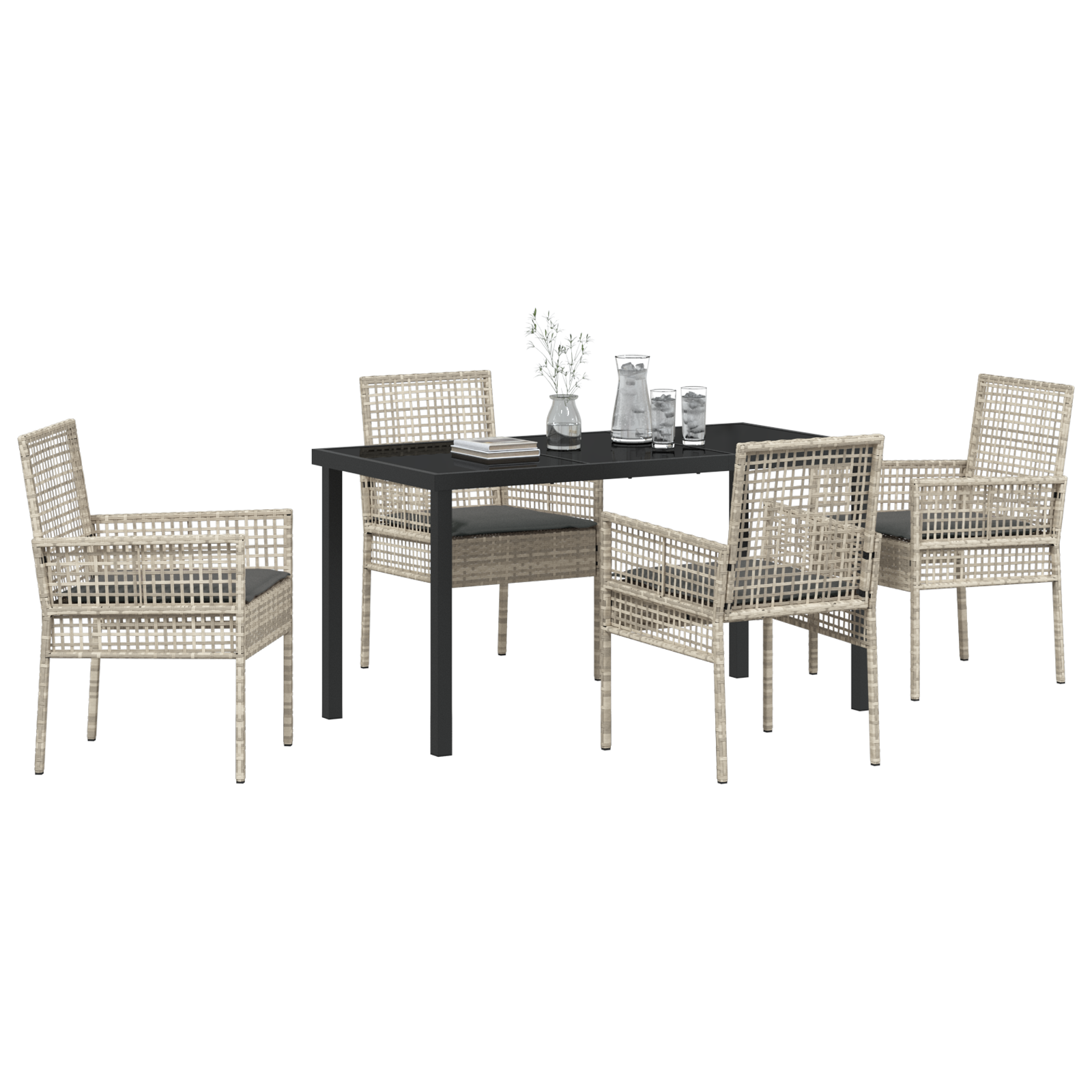 vidaXL 5-delige Tuinset met Kussens in Lichtgrijs Poly Rattan