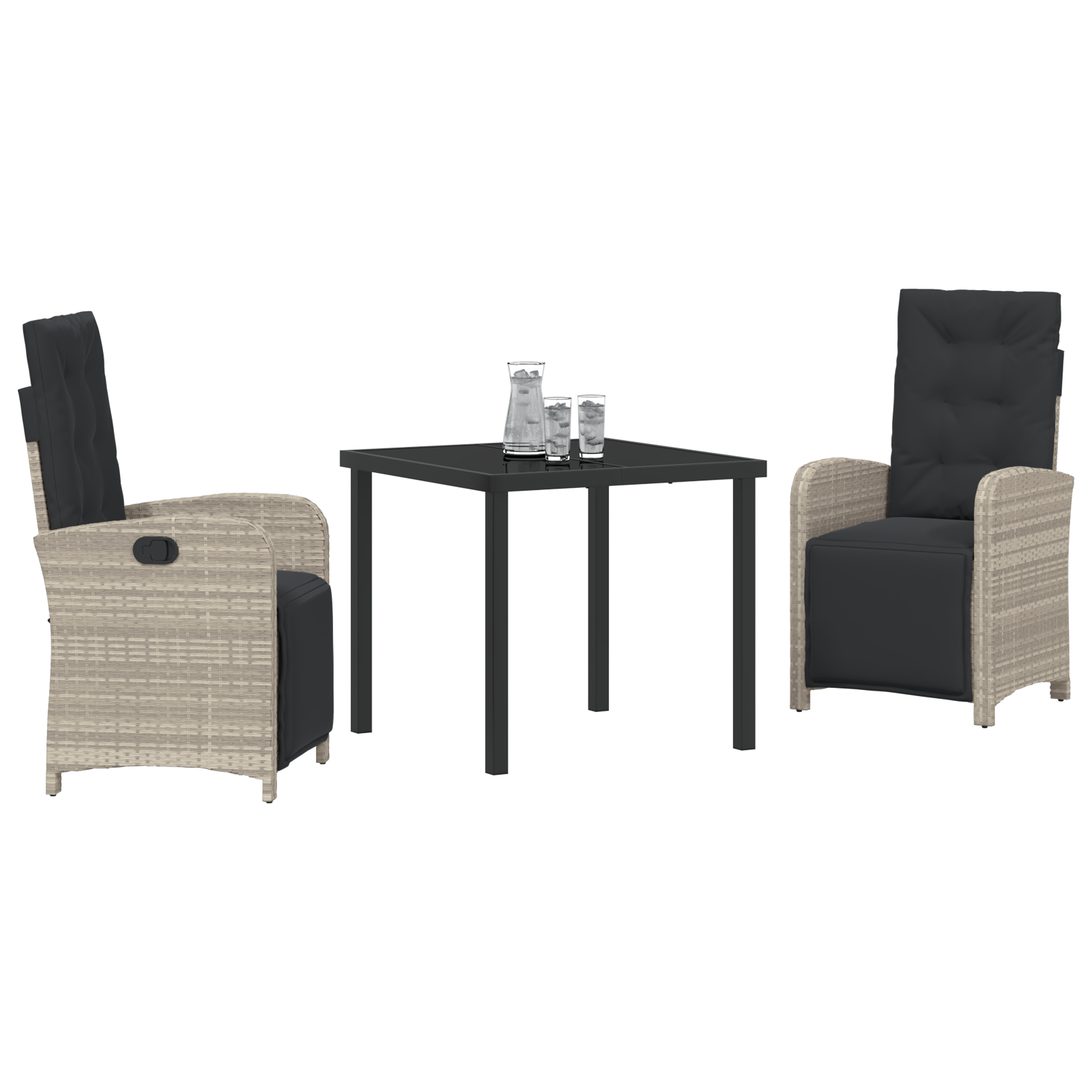 vidaXL 3-delige tuinset met kussens lichtgrijs poly rattan