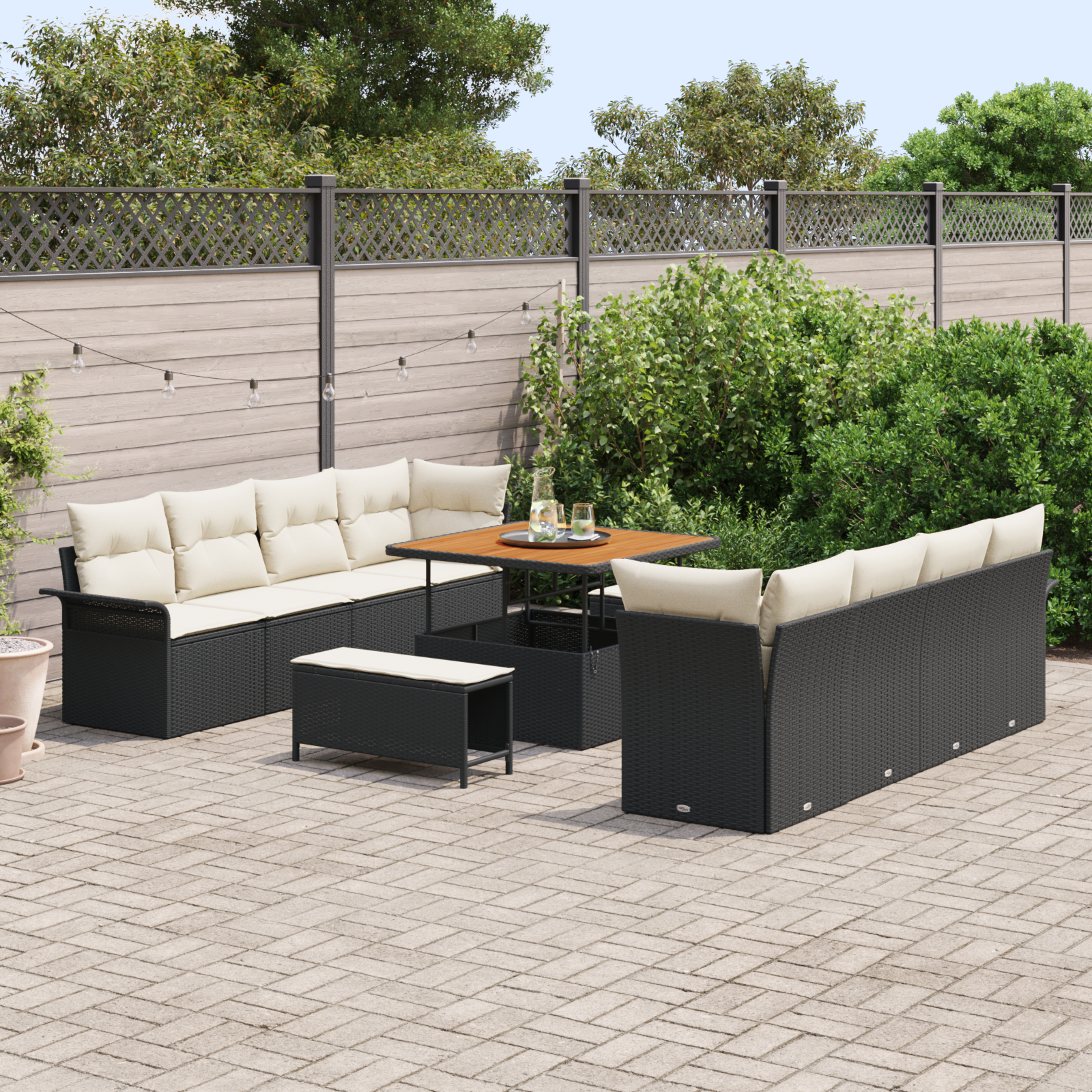 vidaXL 11-Delige Tuin Sofa Set Met Kussens Zwart Poly Rattan Acacia