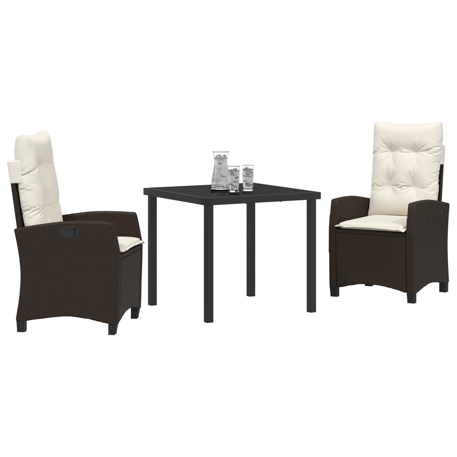 vidaXL 3-Delige Tuin Eetset met Kussens - Bruin Poly Rattan