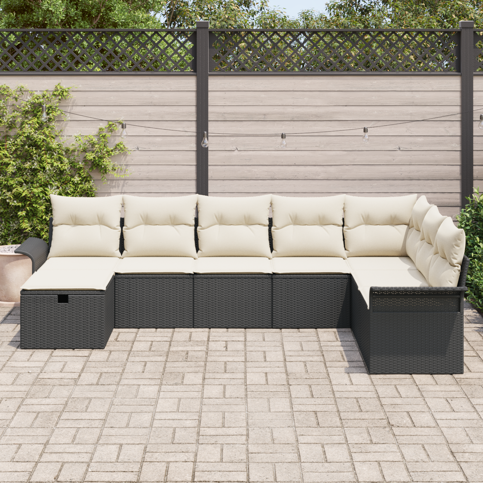 vidaXL 8-delige Tuinbankenset met kussens poly rattan zwart